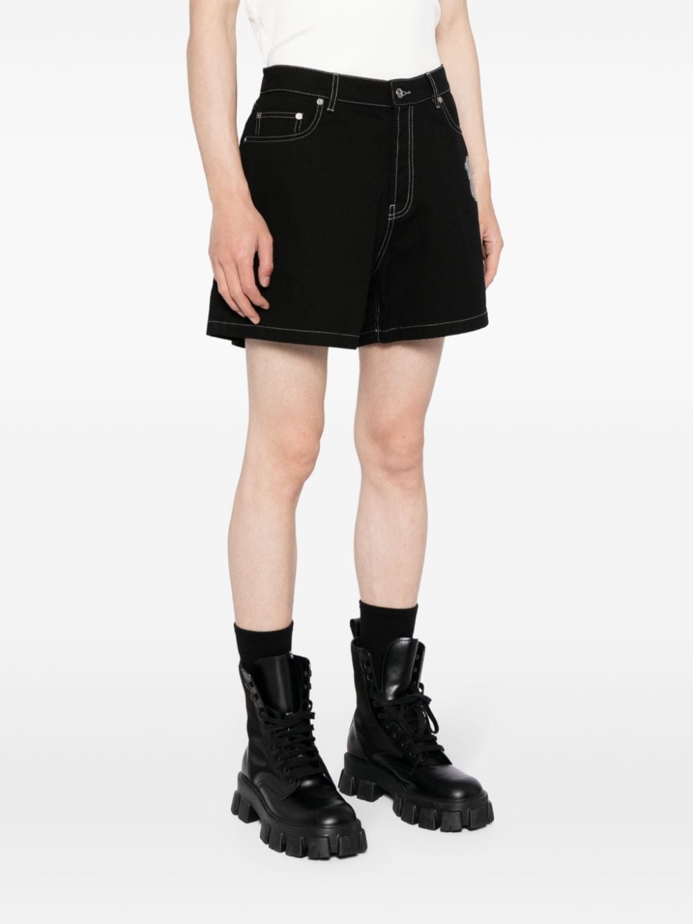 logo-appliquÃ© denim shorts - 3