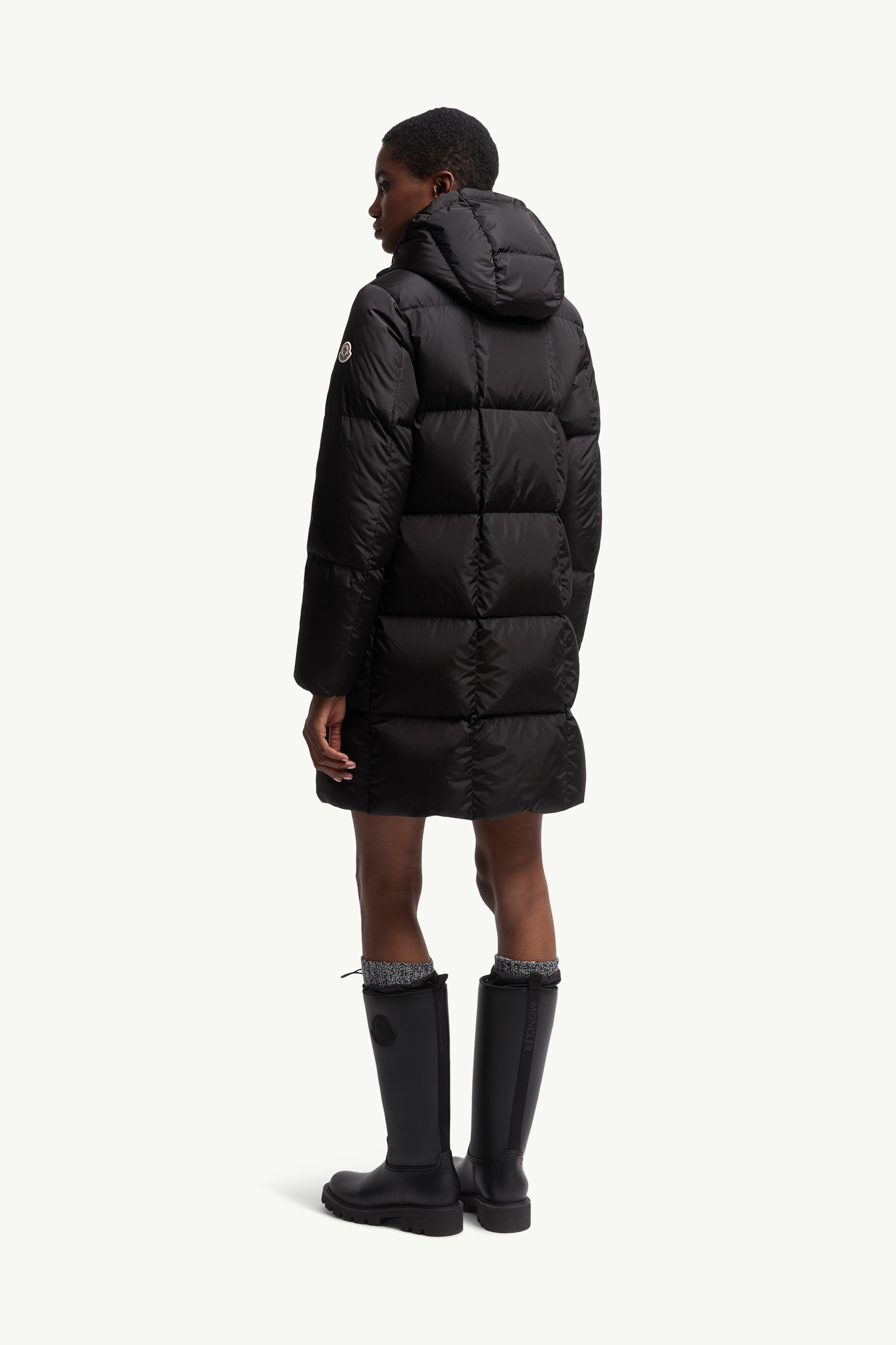 Litte Square-Quilted Hooded Long Down Jacket - 5