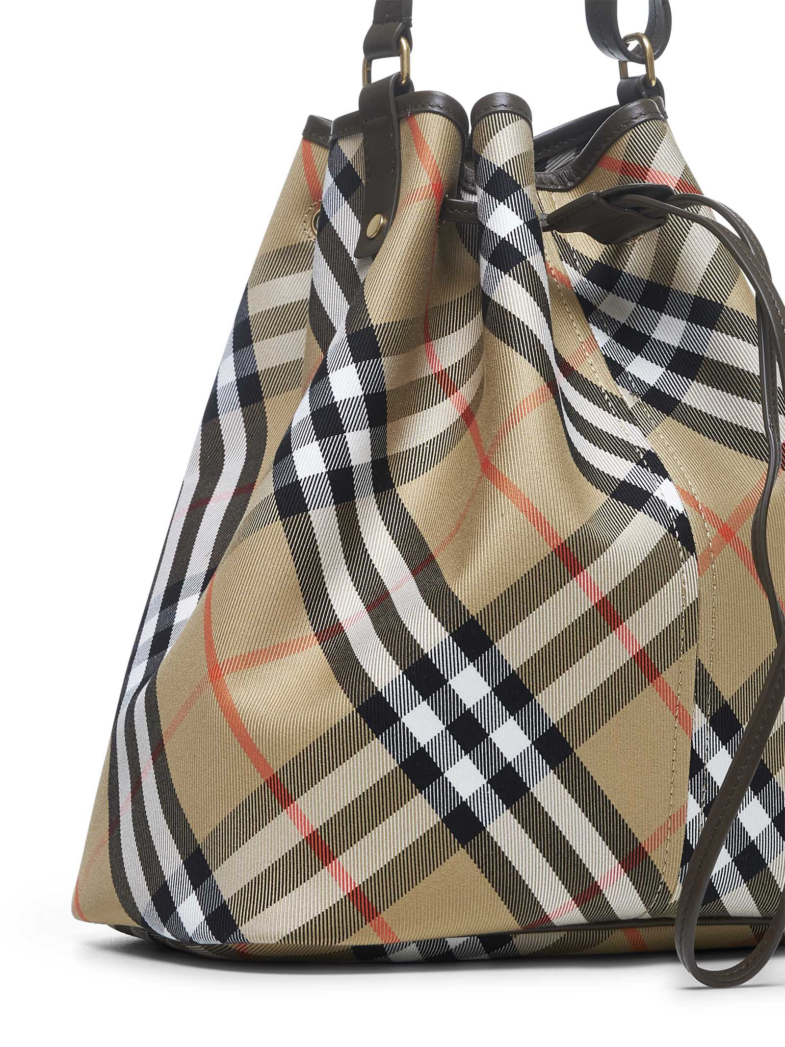 Beige medium Check bucket bag - 4