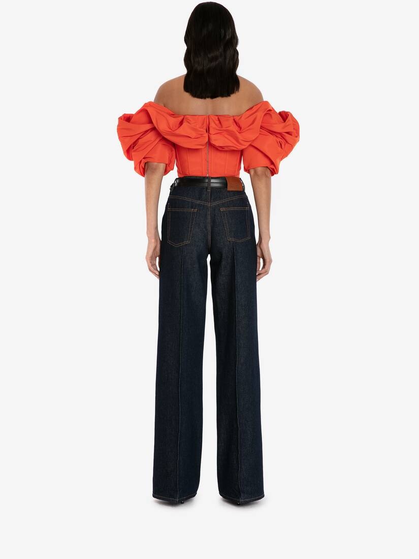 Off-the-shoulder Corset Top in Warm Orange - 4
