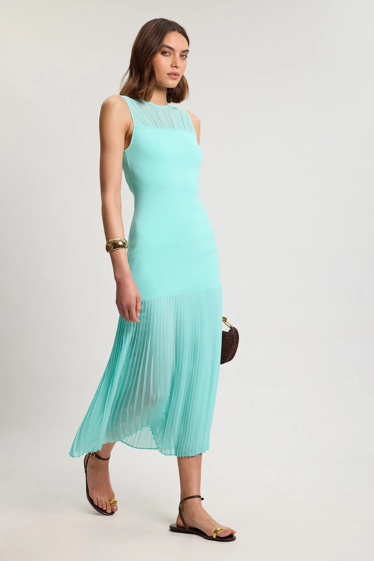 Petite Figure Form Woven Bandage Mix Dress - 1