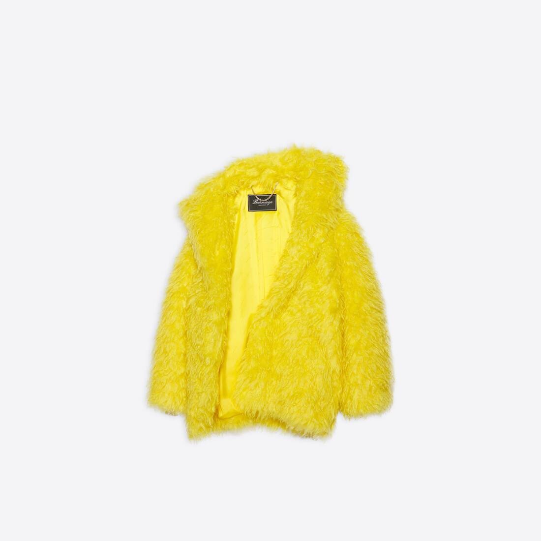 Off Shoulder Fake Fur Jacket in Yellow - 1