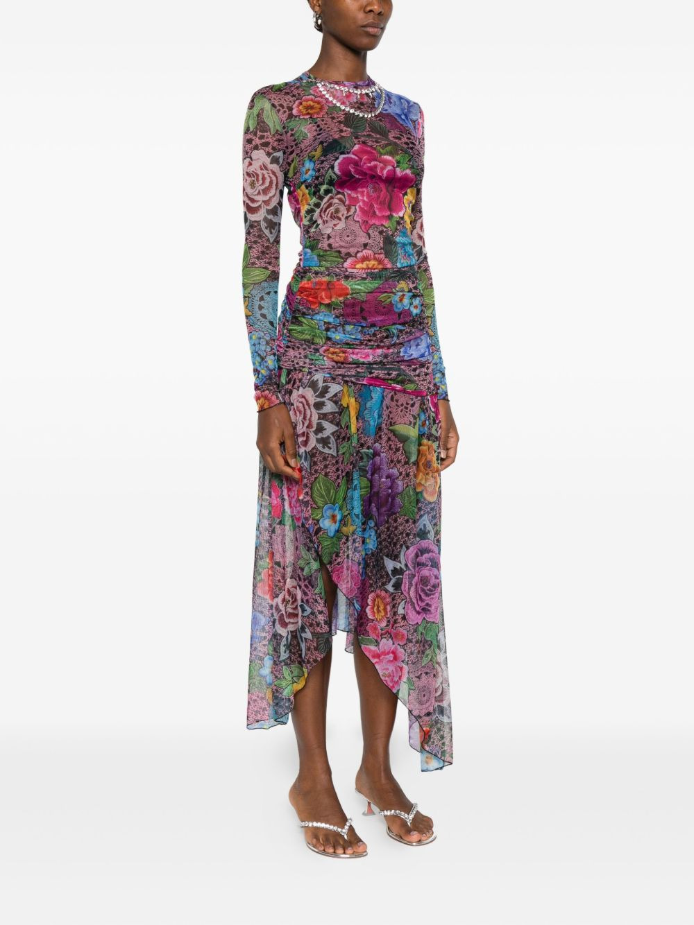 floral-print asymmetric midi dress - 3
