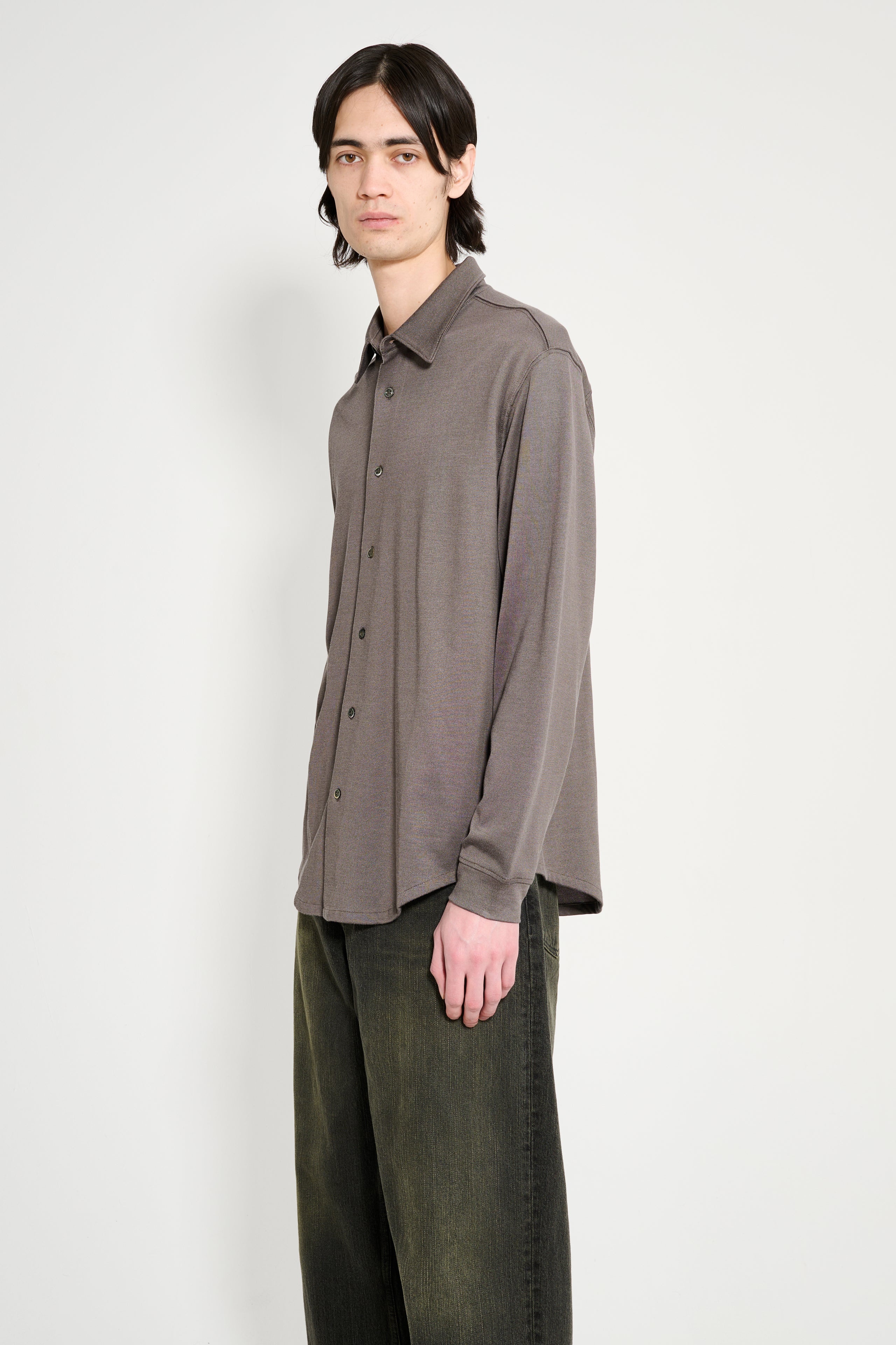LADY WHITE CO. LS JERSEY BUTTON DOWN GREY OLIVE - 2