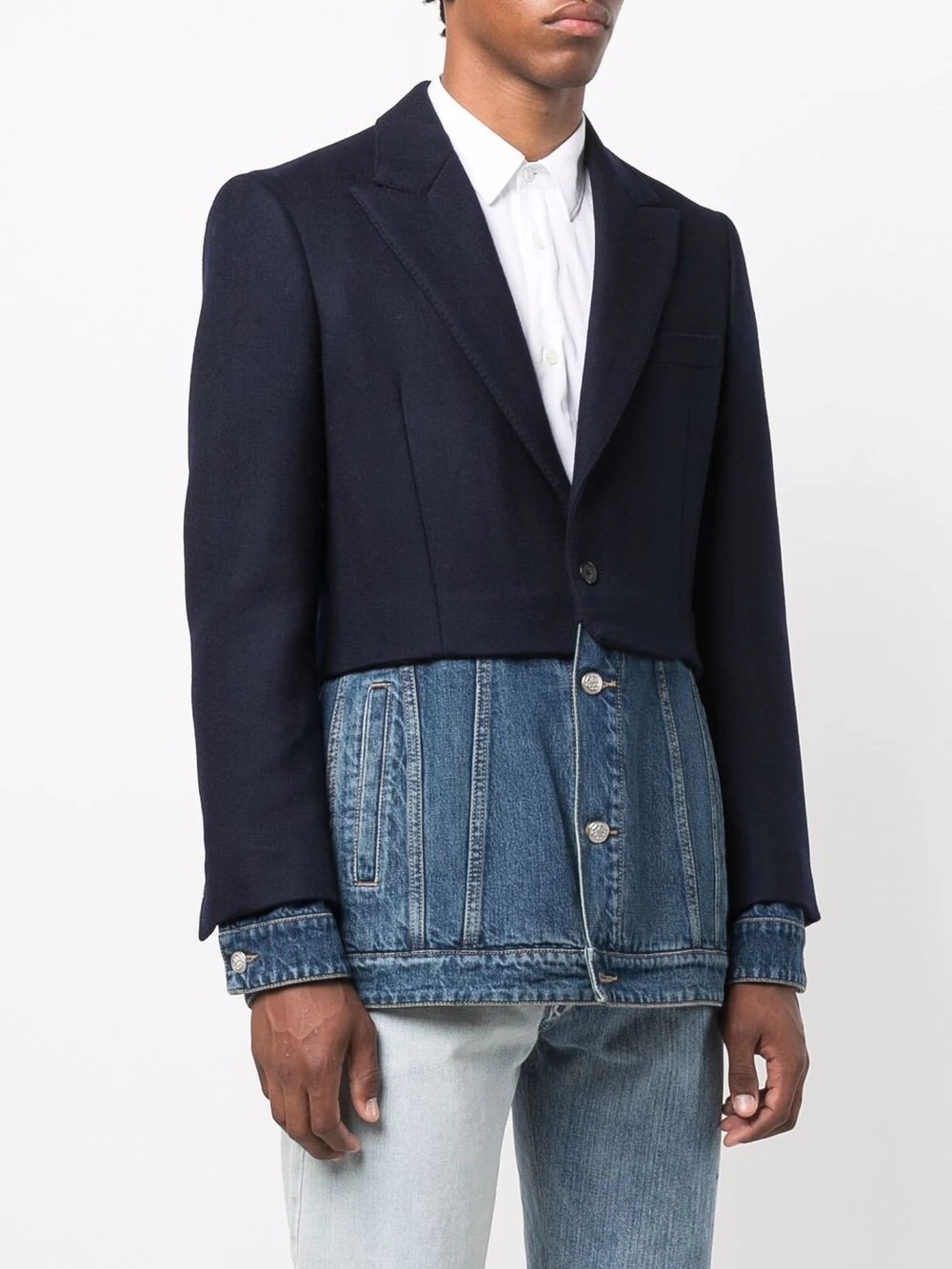 denim-panelled blazer - 3