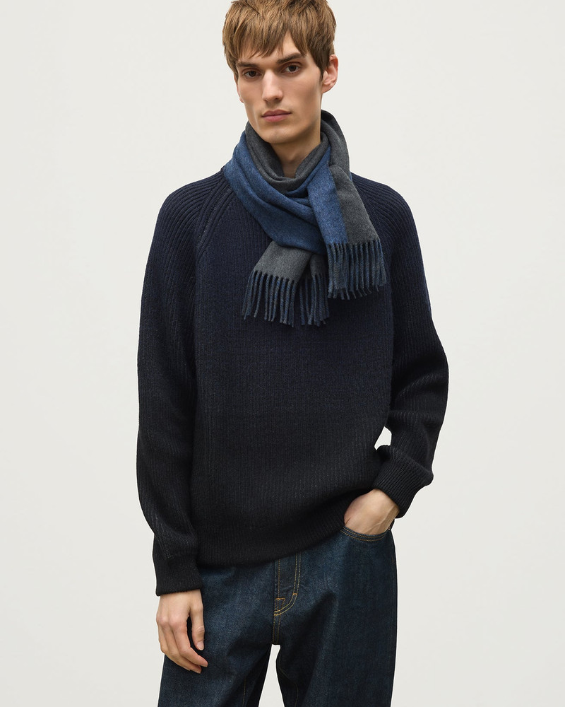 Contrast Charcoal & Blue Cashmere Scarf 4