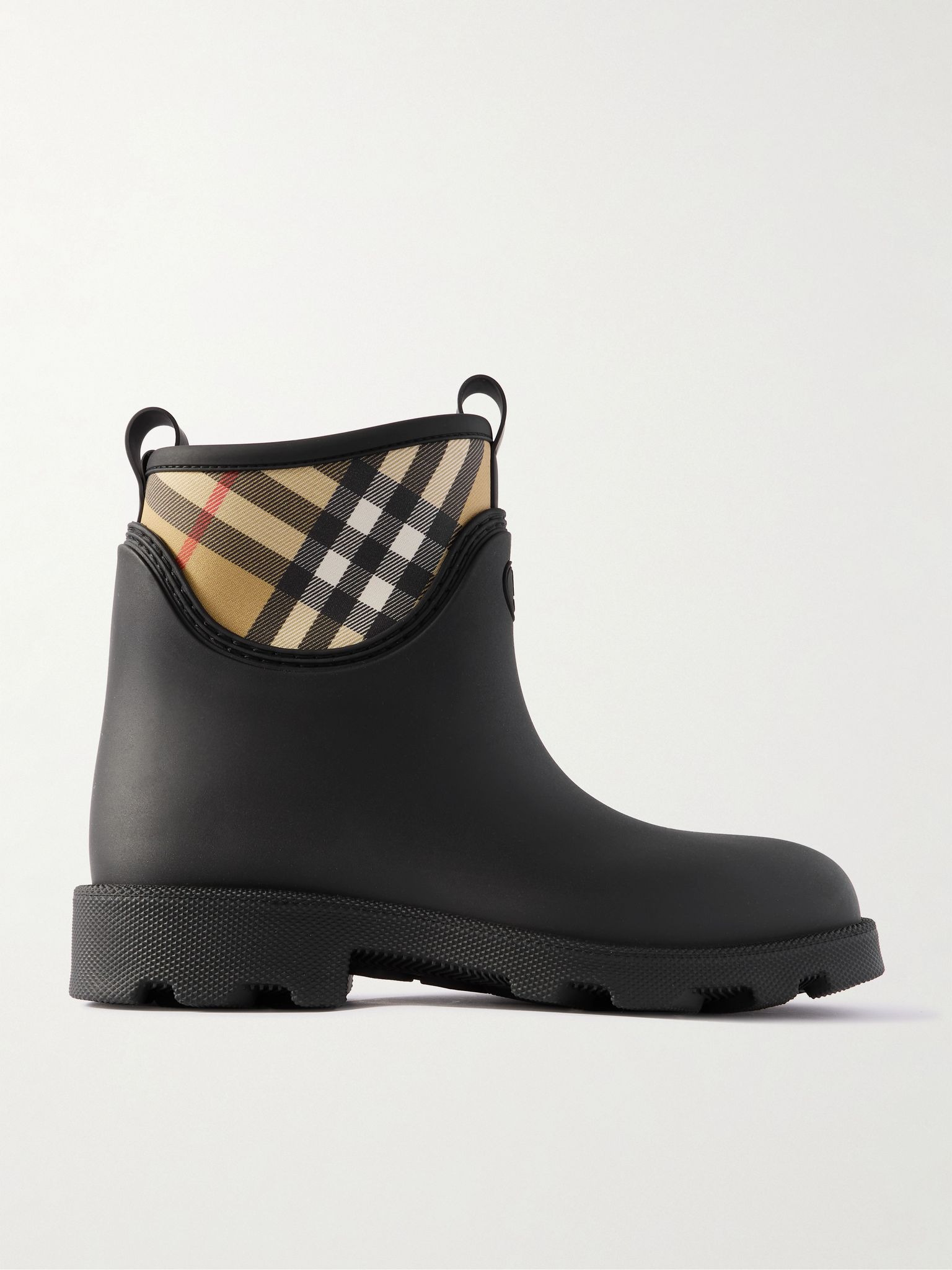 Checked Twill-Trimmed Rubber Rain Boots Black - 1