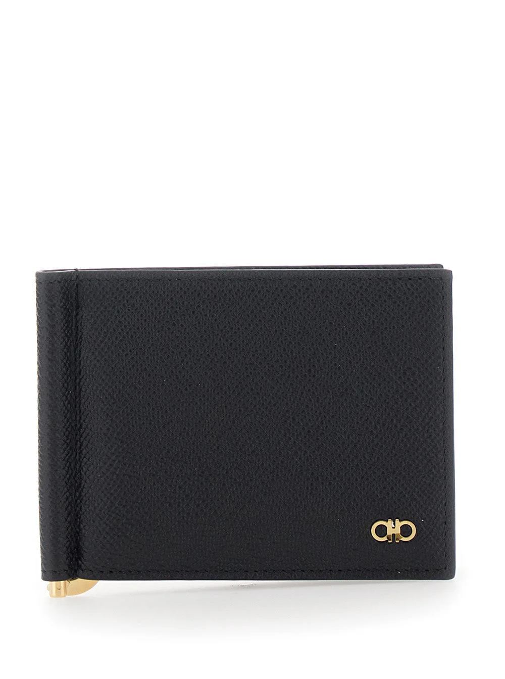 Ferragamo Men Micro Gancio Portafogli Con Money Clip Black Gold - 1