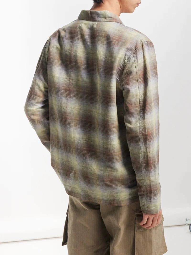 Box checked linen-blend shirt - 4