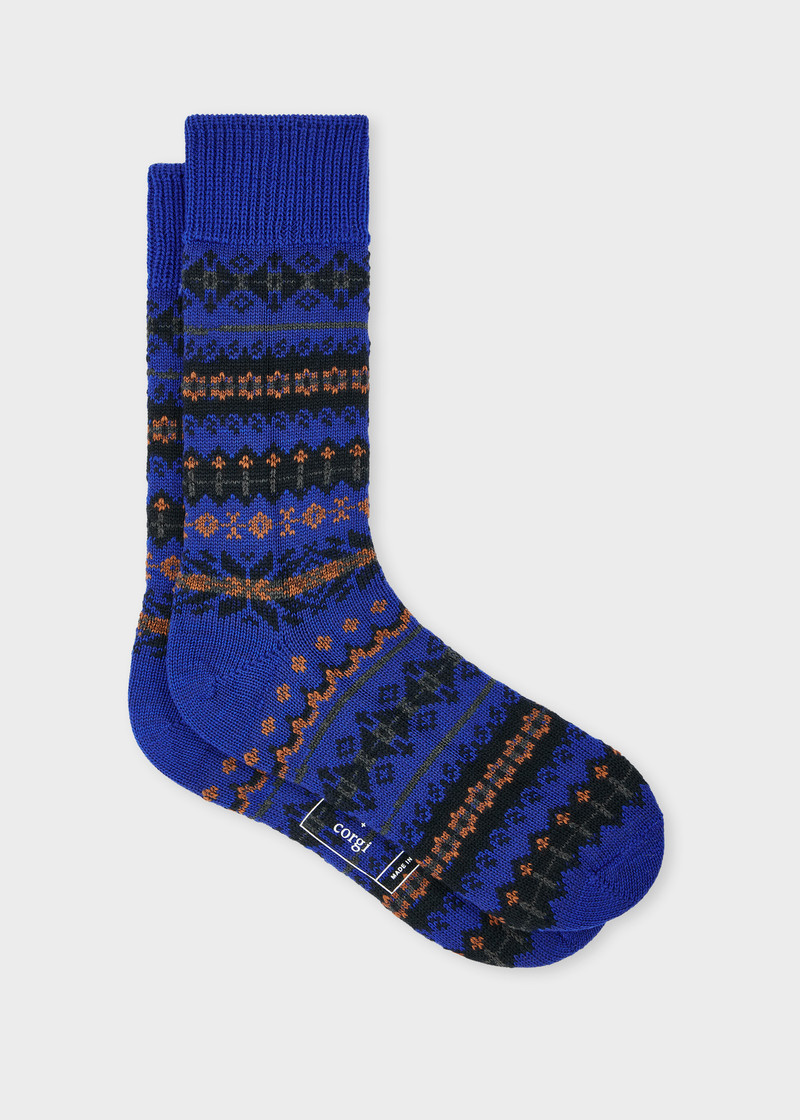 Paul Smith + Corgi - Blue Wool-Blend Fair Isle Socks 1