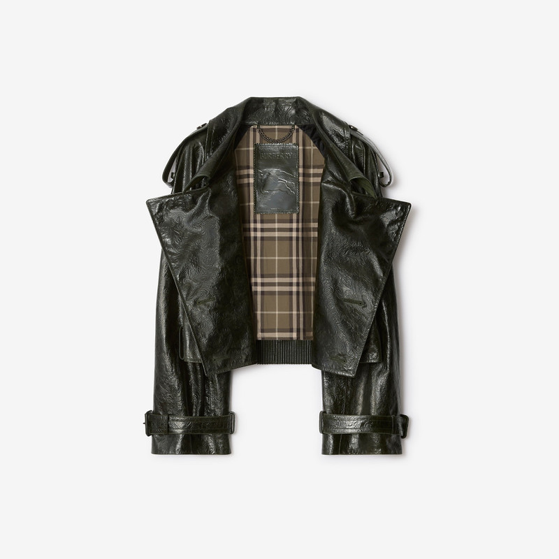 Cropped Embossed Leather Trench Jacket 5