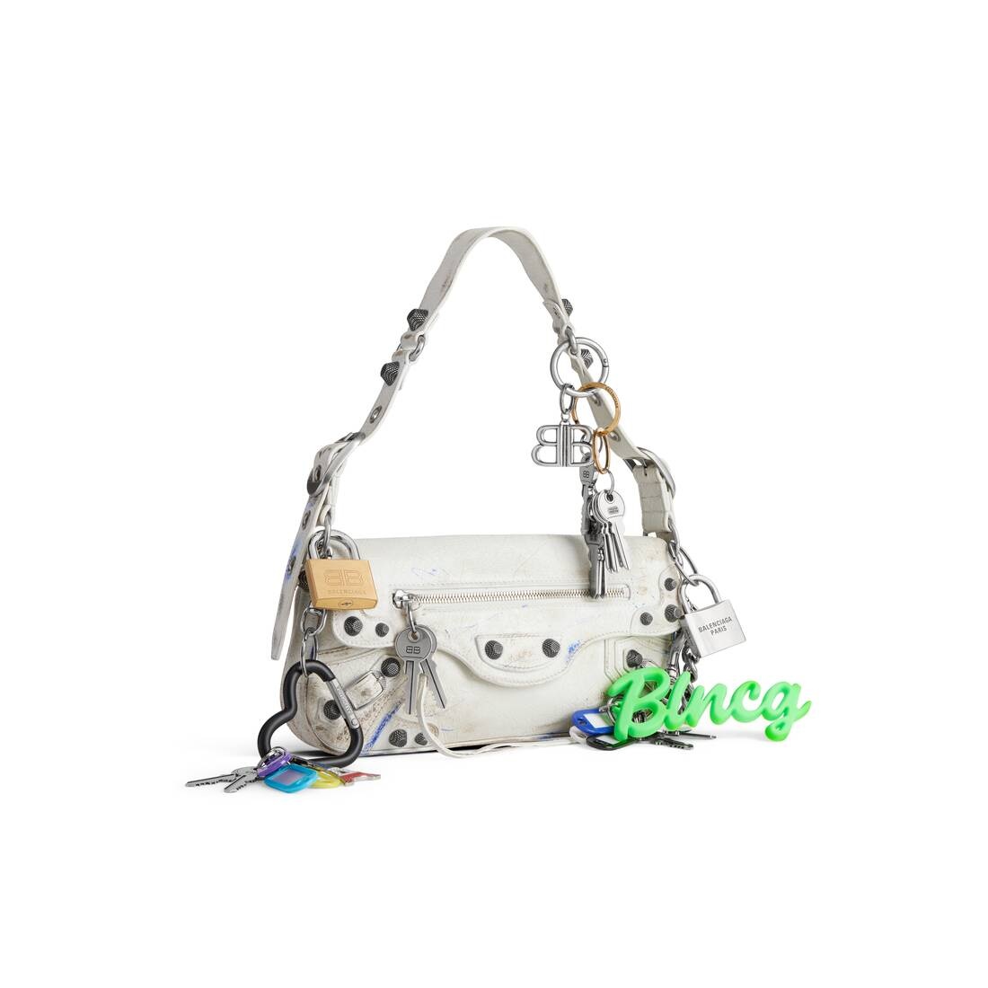 Women's Le Cagole Small Sling Bag Used Effect With Charms  in White - 2