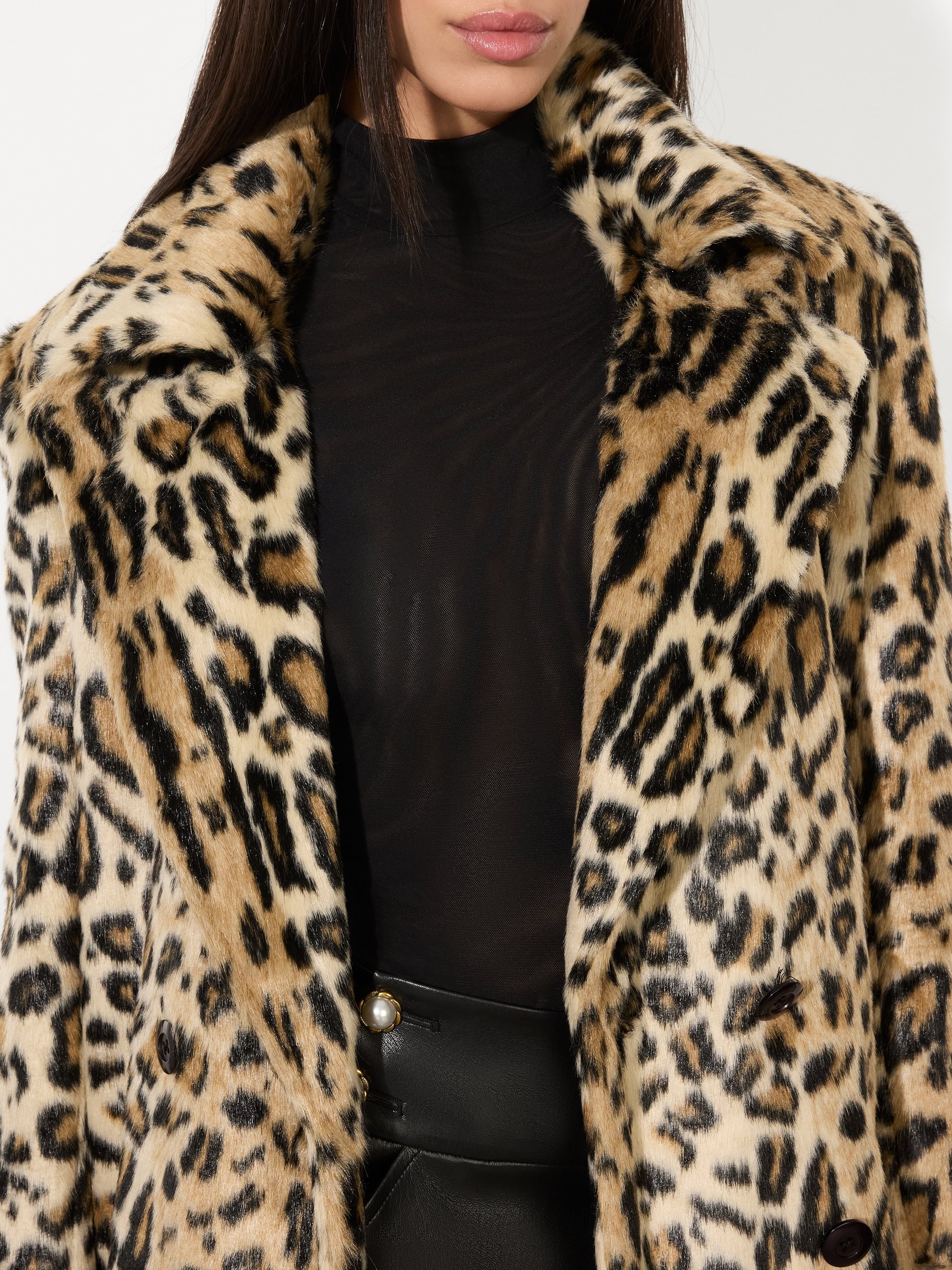 NICHOLAS OVERSIZED DOUBLE BREASTED FAUX FUR COAT - 4