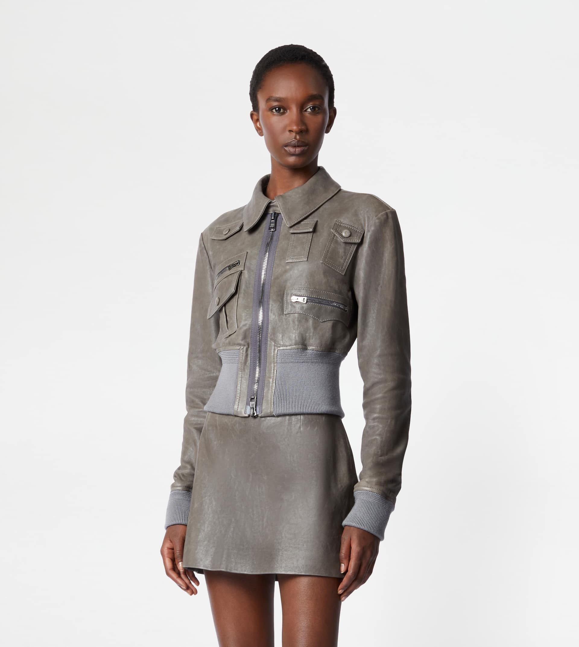 AVIATOR JACKET IN LEATHER - GREY - 6