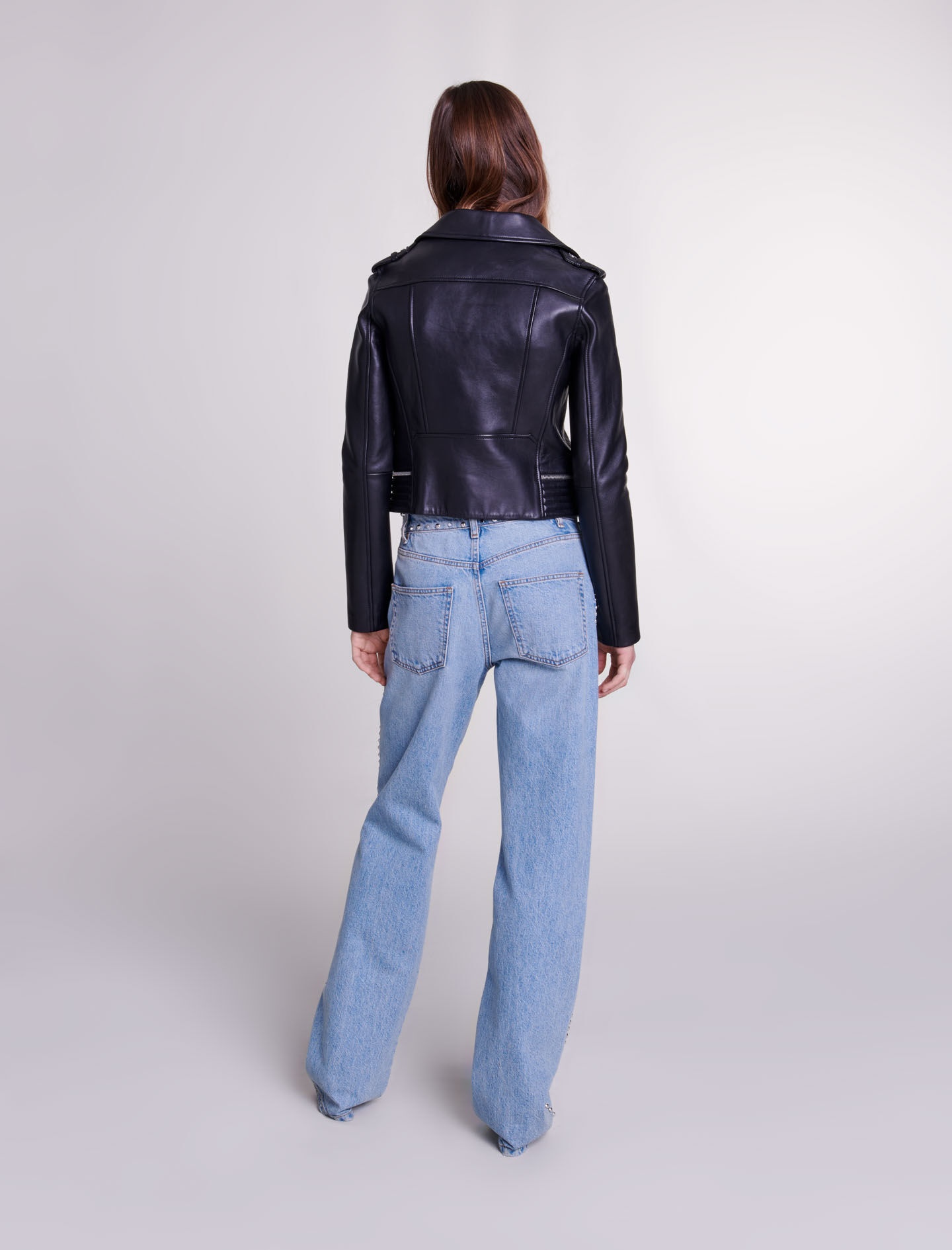 Leather biker-style jacket - 5