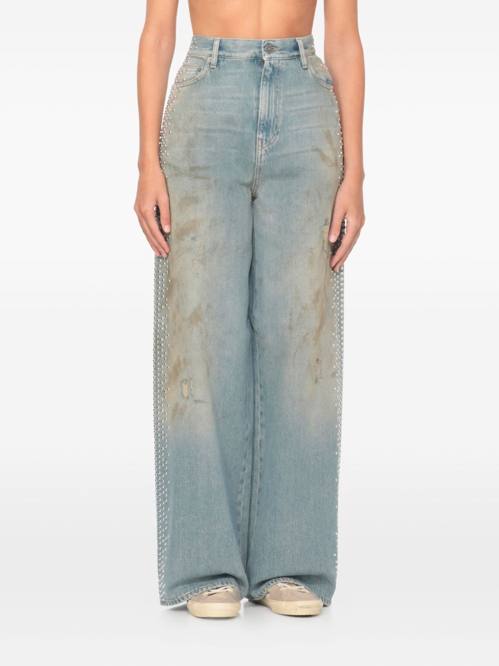 side-stud embellished jeans - 3