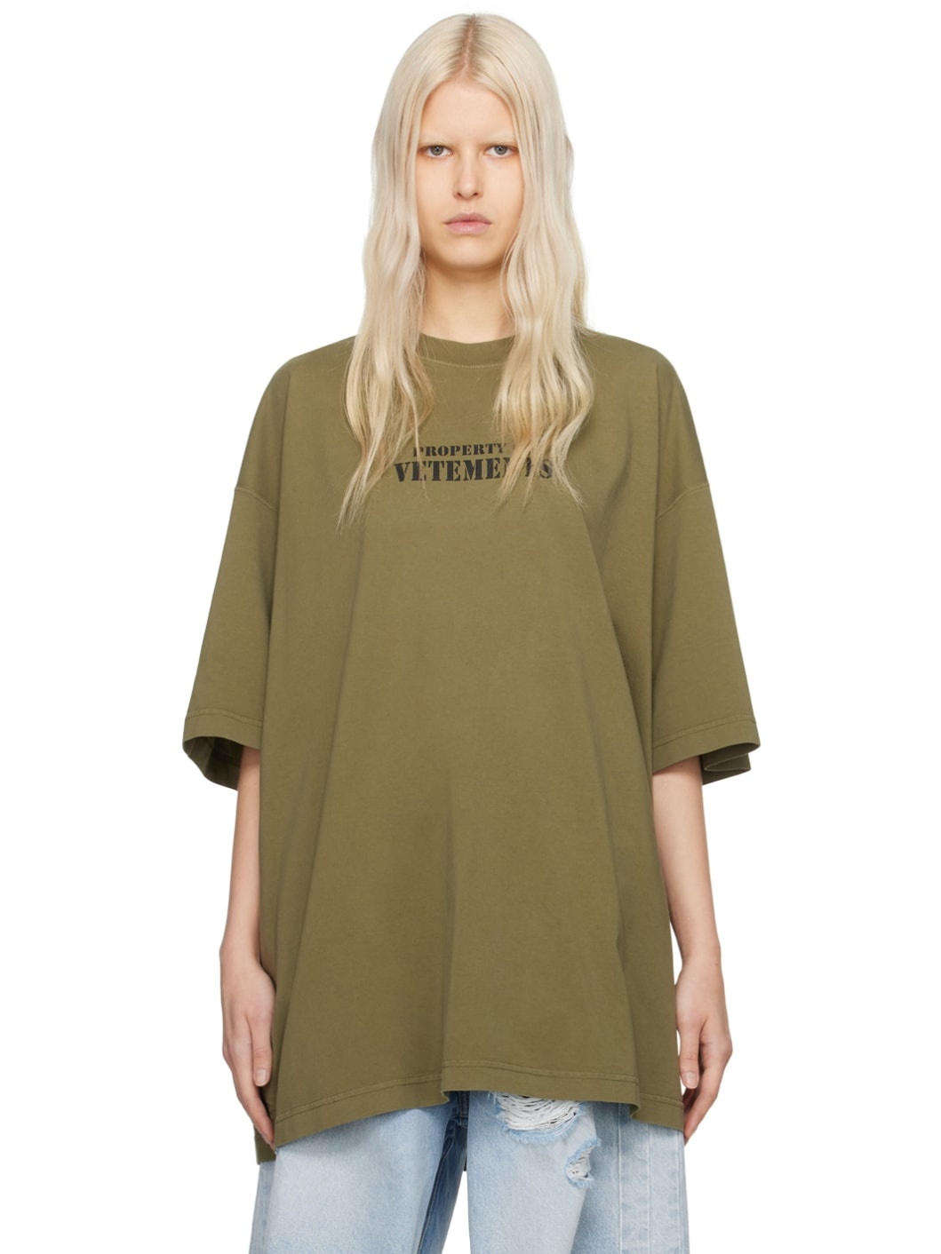 Khaki 'Property Of Vetements' T-Shirt - 1