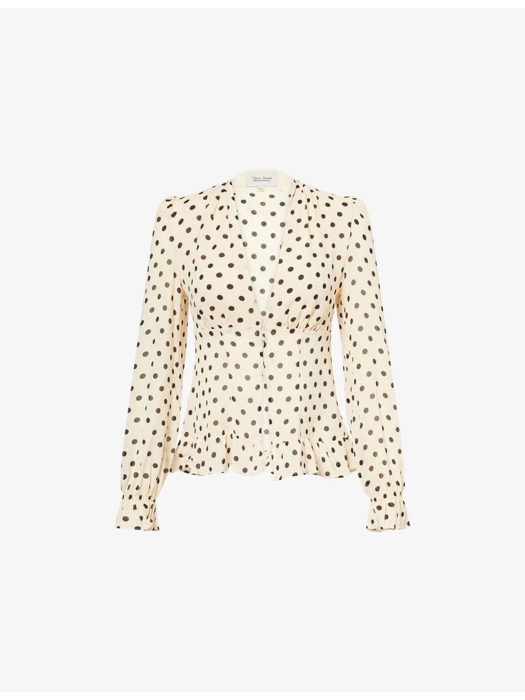 Reformation x Nara Smith Polka-Dot V-Neck Woven Blouse - 1