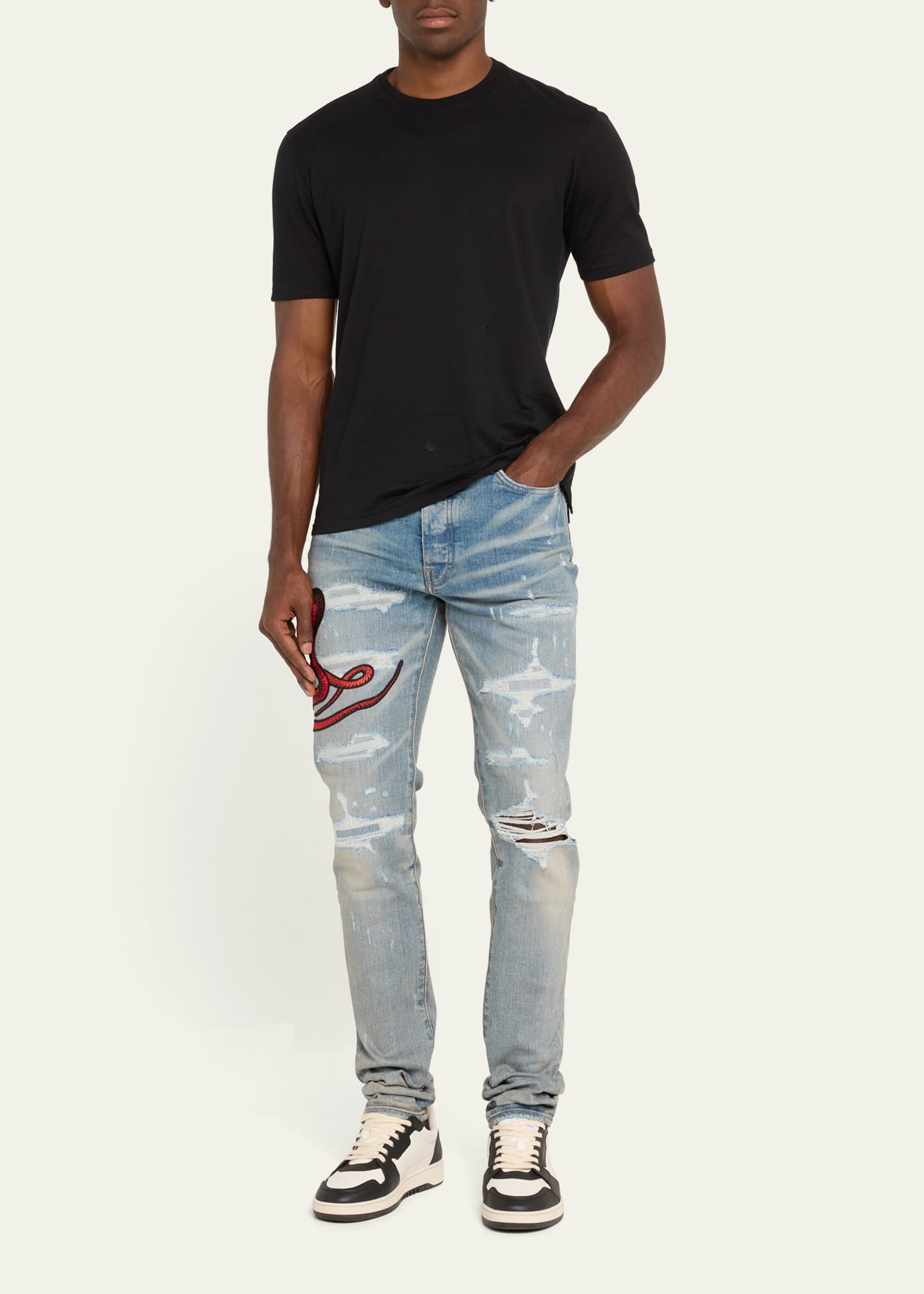 AMIRI Men's Snake Applique Skinny Jeans bergdorfgoodman REVERSIBLE