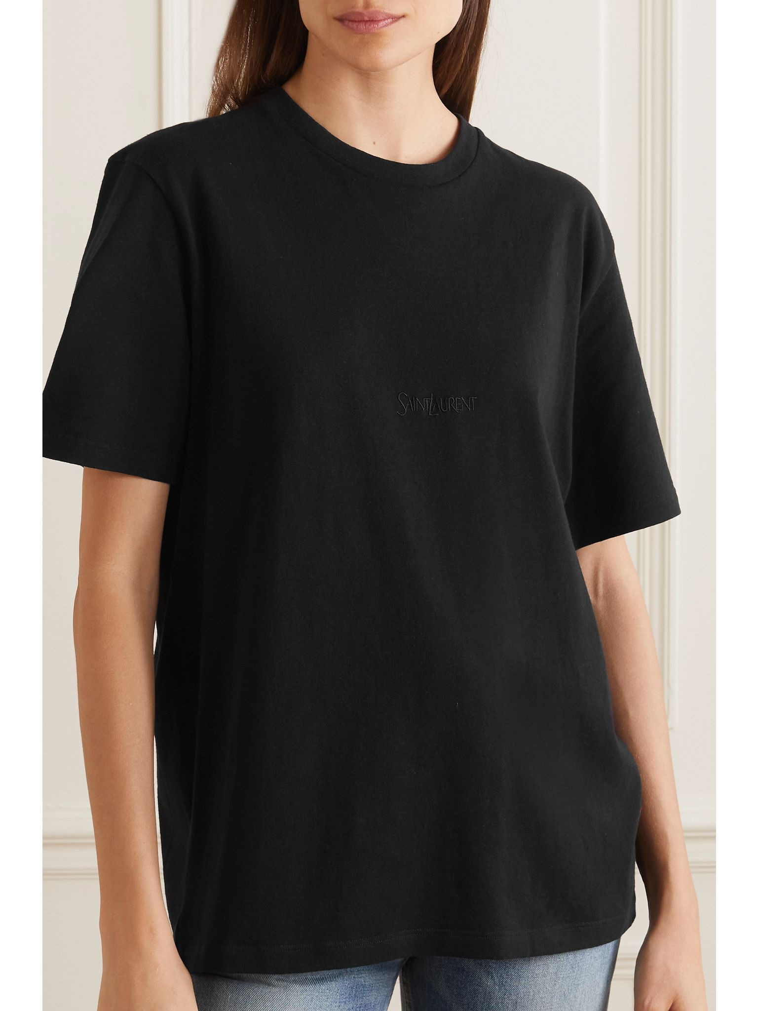 Embroidered cotton T-shirt Black - 3