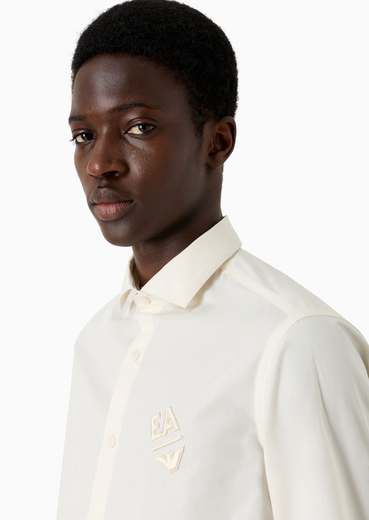 Cotton poplin shirt with embossed EA embroidery - 5