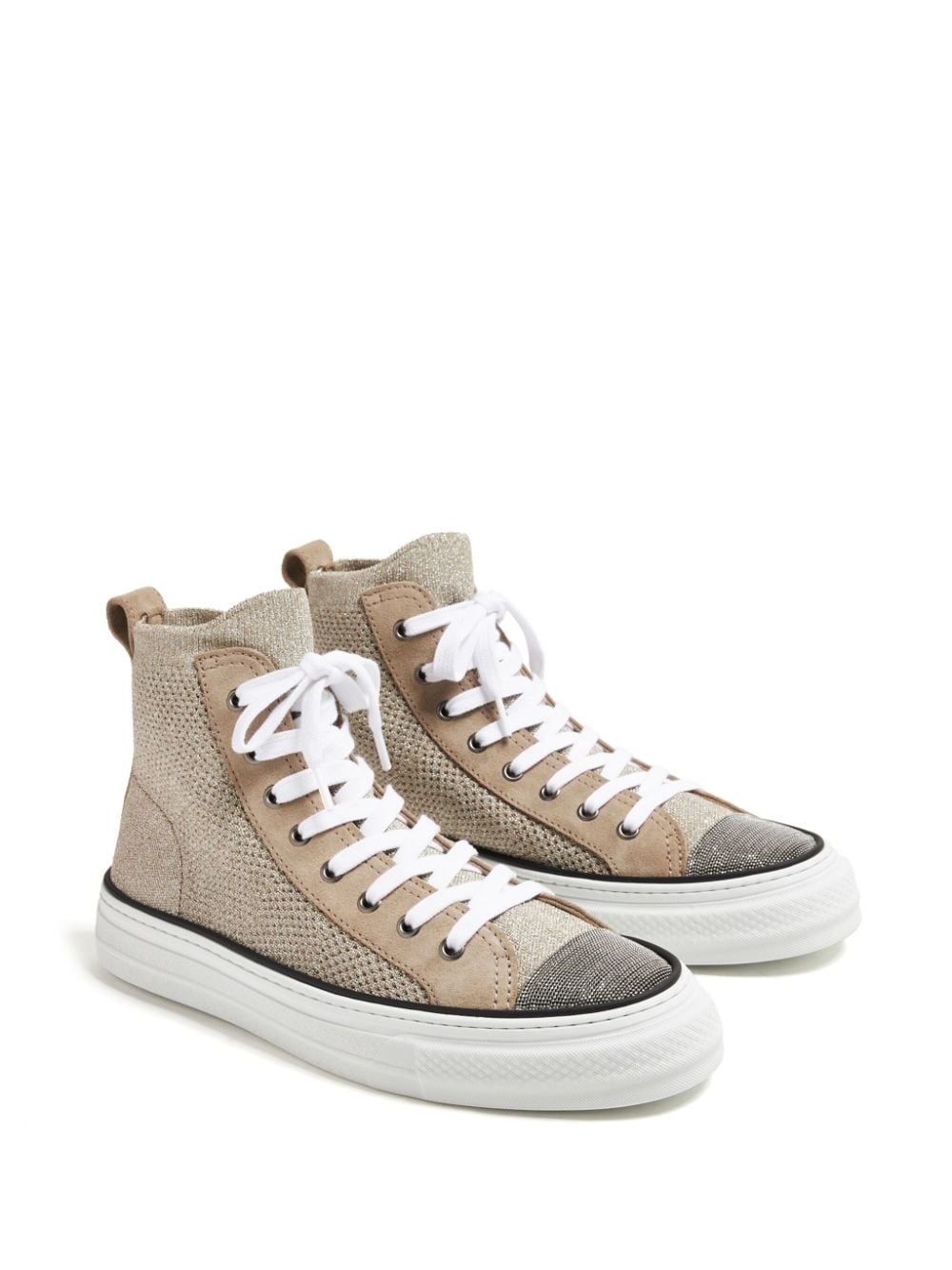 Monili-embellished metallic-knit sneakers - 2
