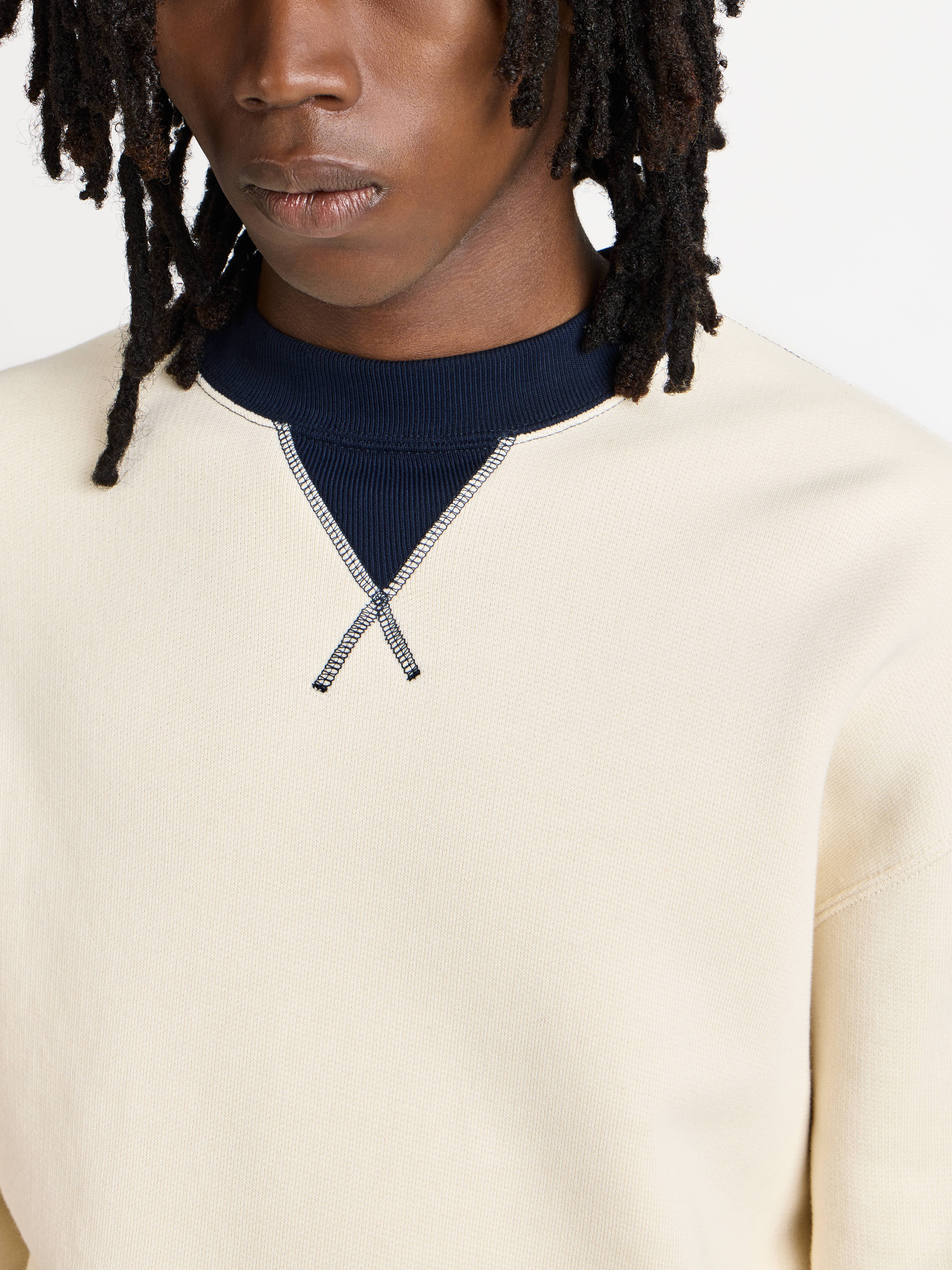 CONTRAST COLLAR SWEATSHIRT IN ECRU & NAVY - 6