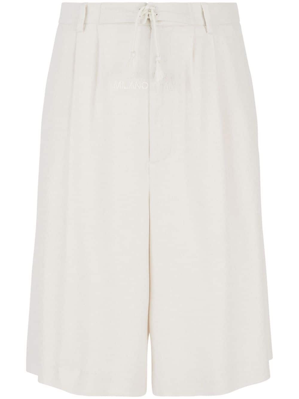 logo-embroidered pleated bermuda shorts - 1