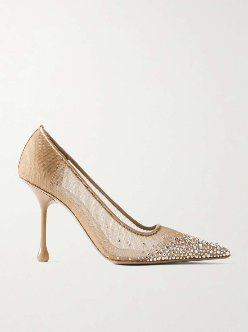 Ixia satin-trimmed crystal-embellished mesh pumps - 1