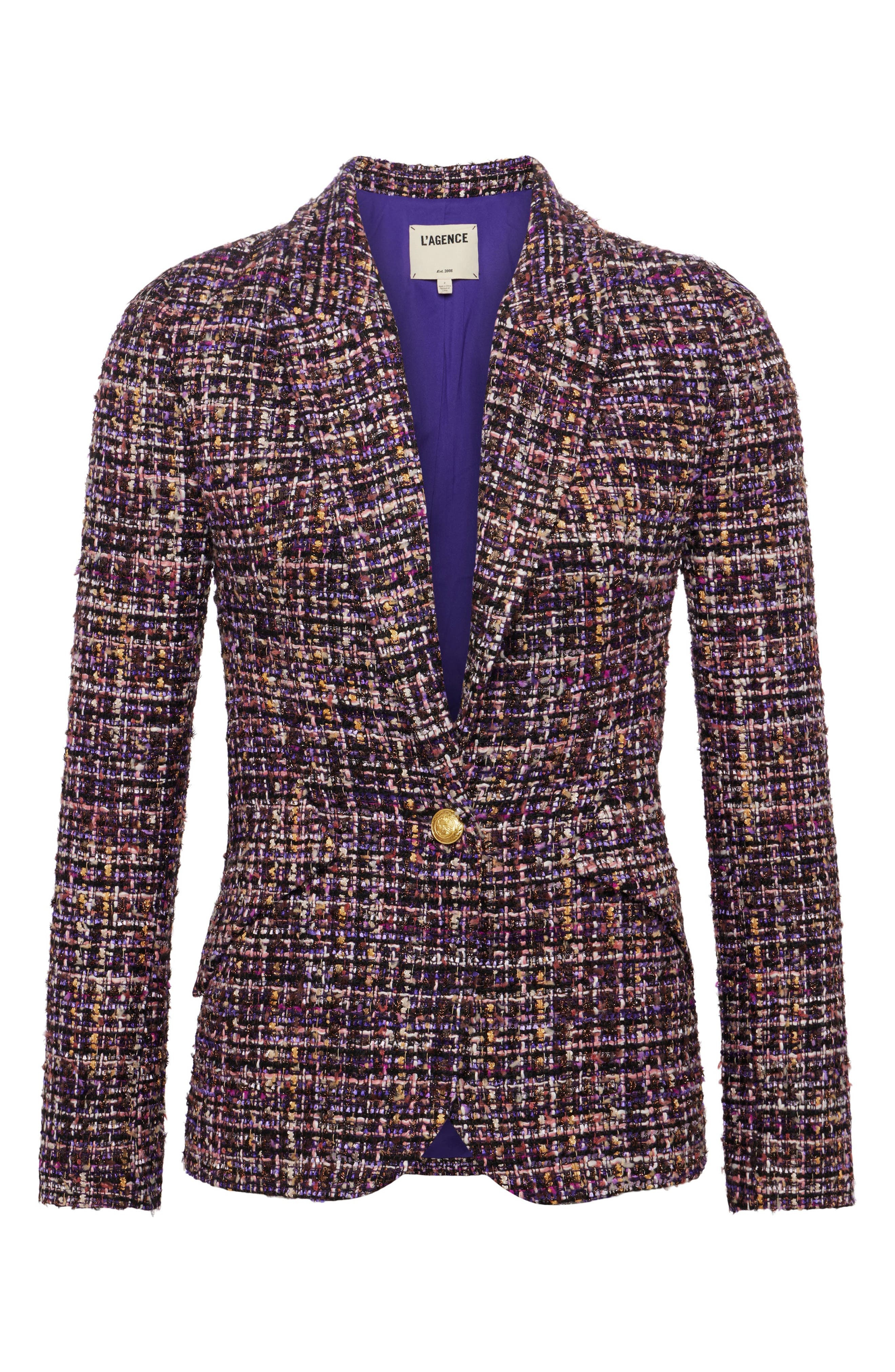L'AGENCE Chamberlain Tweed Blazer in Purple Multi Tweed at Nordstrom - 4