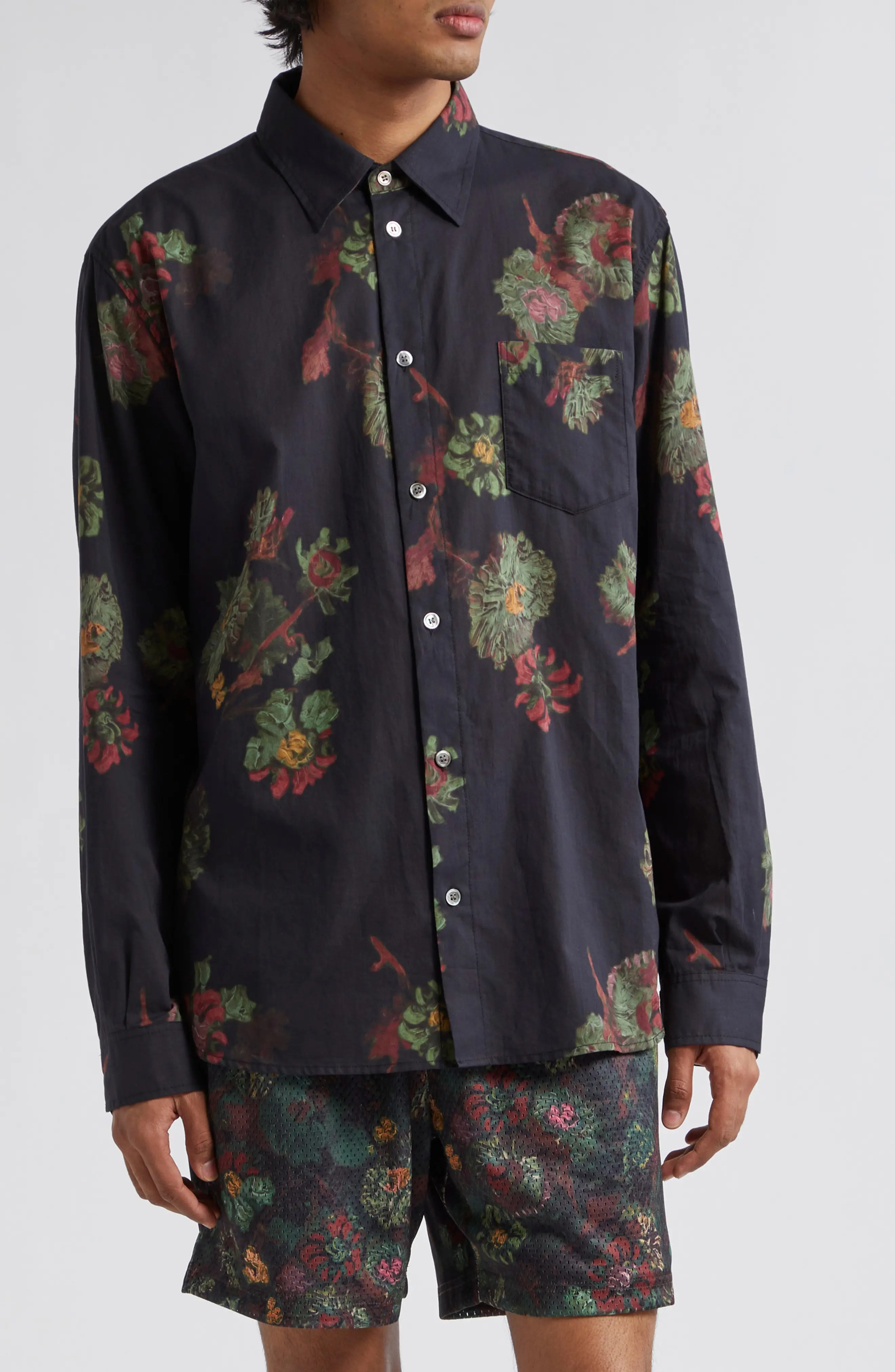 Cloak Floral Print Cotton Button-Up Shirt - 1