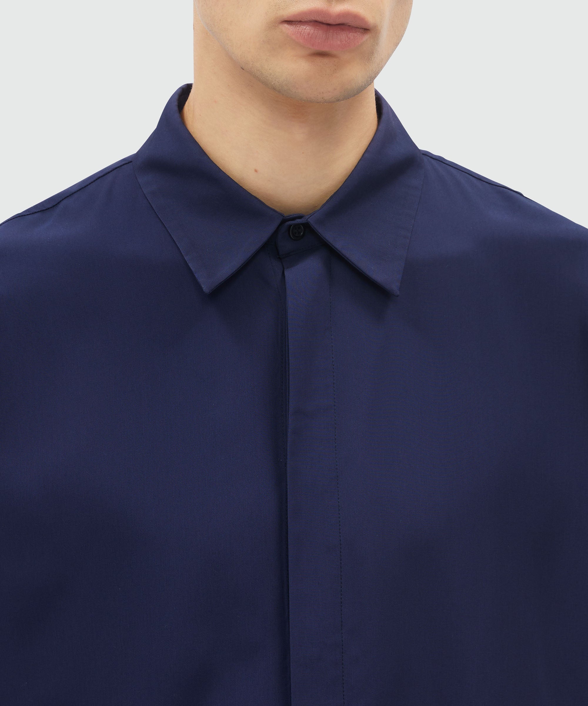 Navy blue fluid viscose shirt - 5