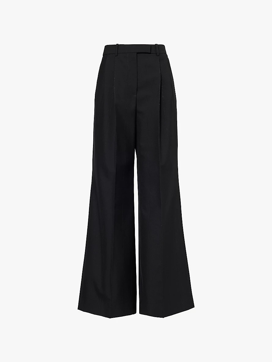 Wide-leg mid-rise wool-blend trousers - 1