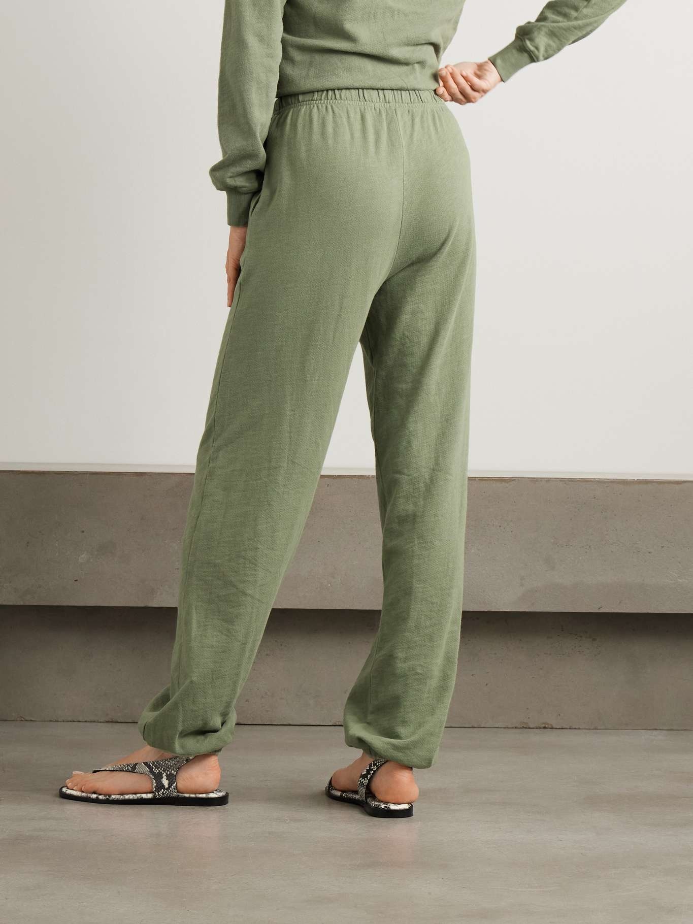 Vinny embroidered cotton-jersey track pants Sage green - 3
