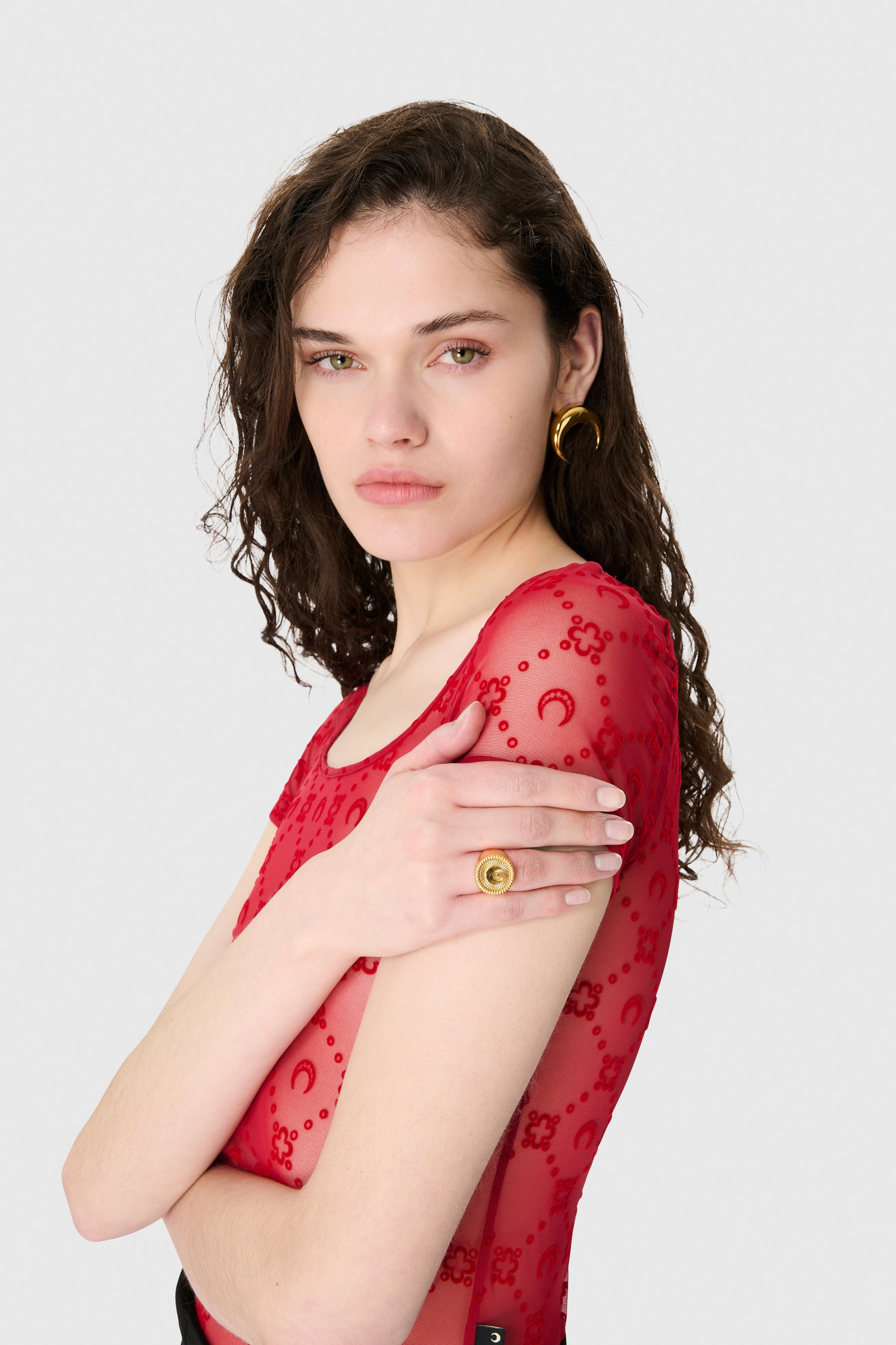 Moonogram Mesh Flock SS Roundneck Top - 3