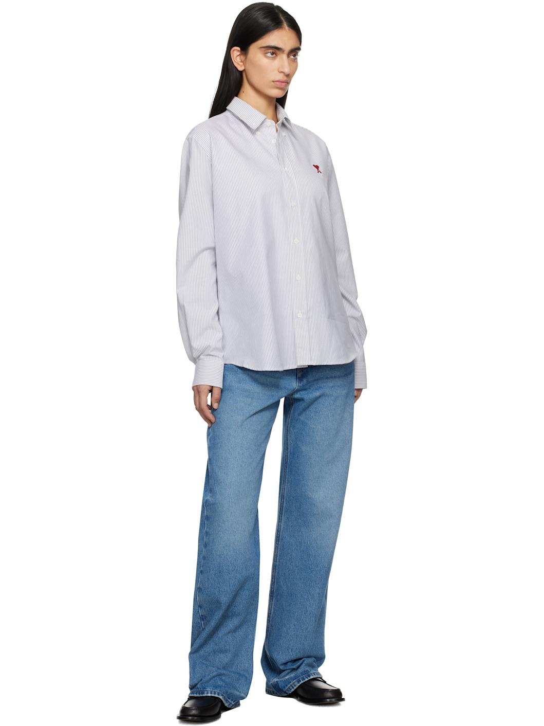 Blue & White Cotton Button-Down Ami de Coeur Shirt - 4