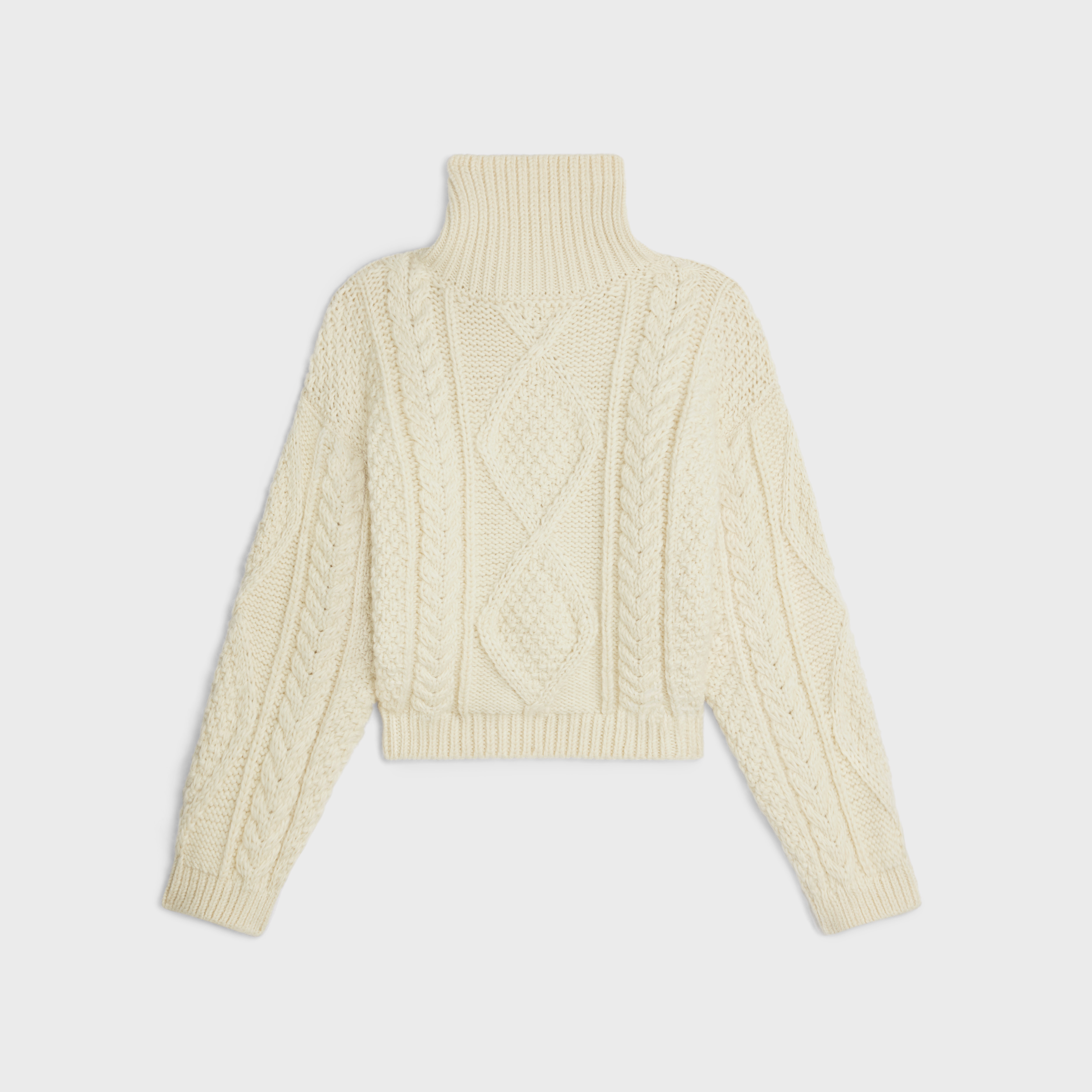 high neck sweater in aran alpaca wool - 2