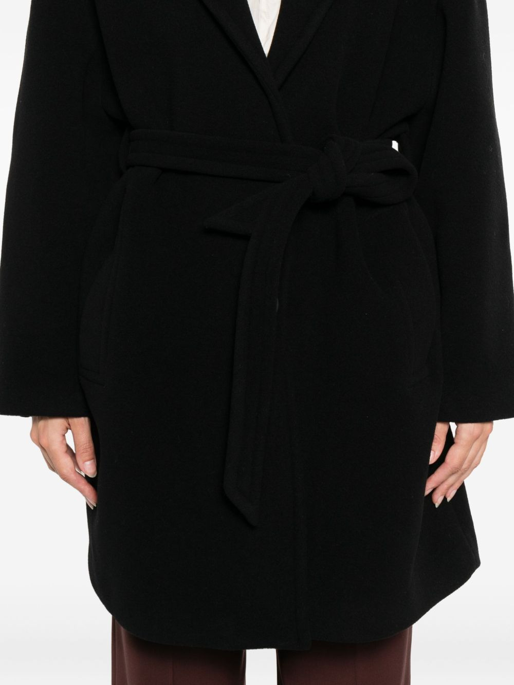 belted button-fastening coat - 5