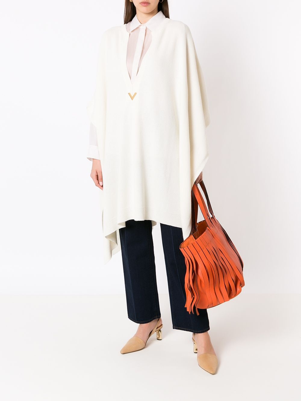 logo-plaque knitted poncho - 2