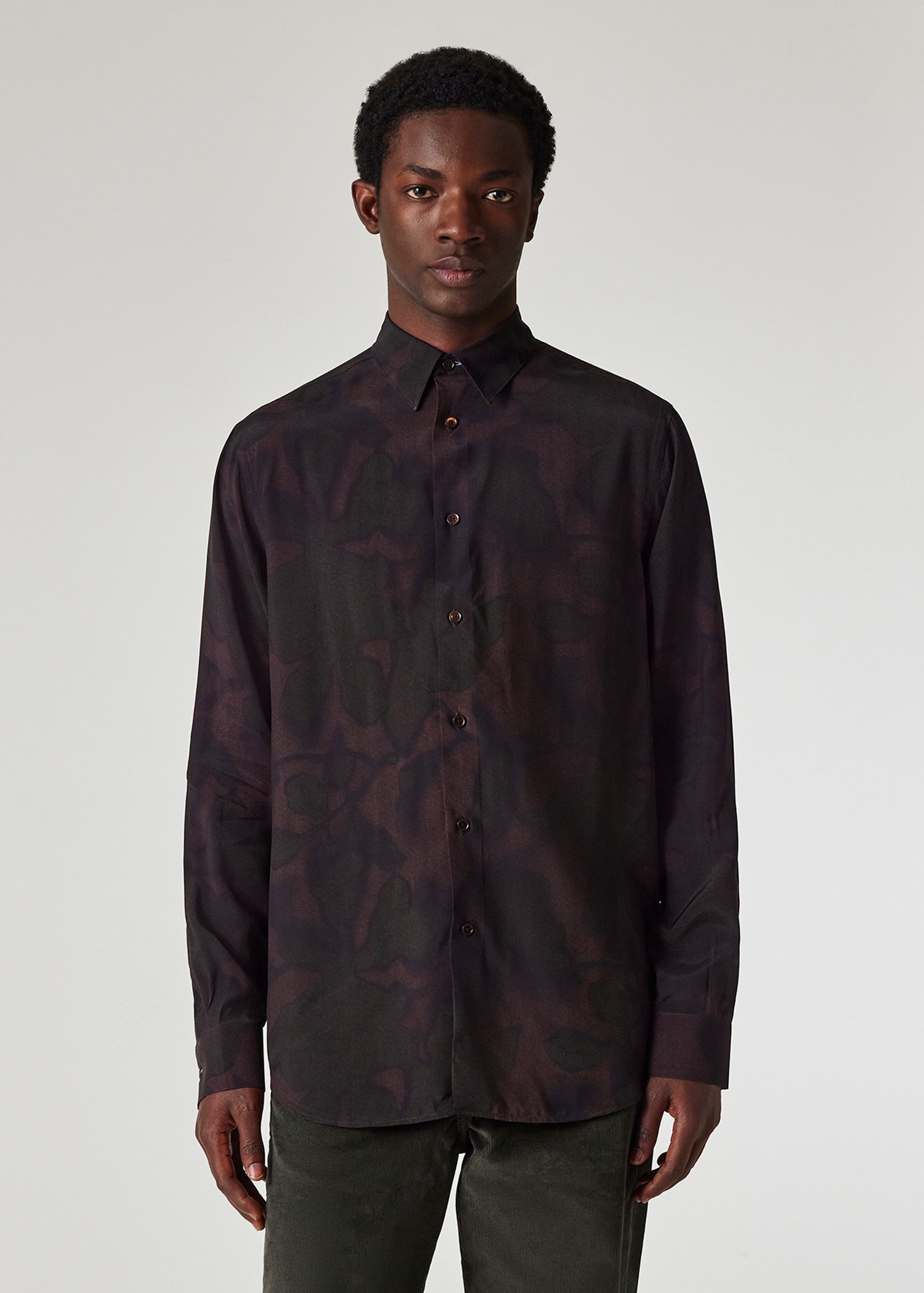 Dark Mauve 'Photogram Leaves' Viscose Shirt - 3