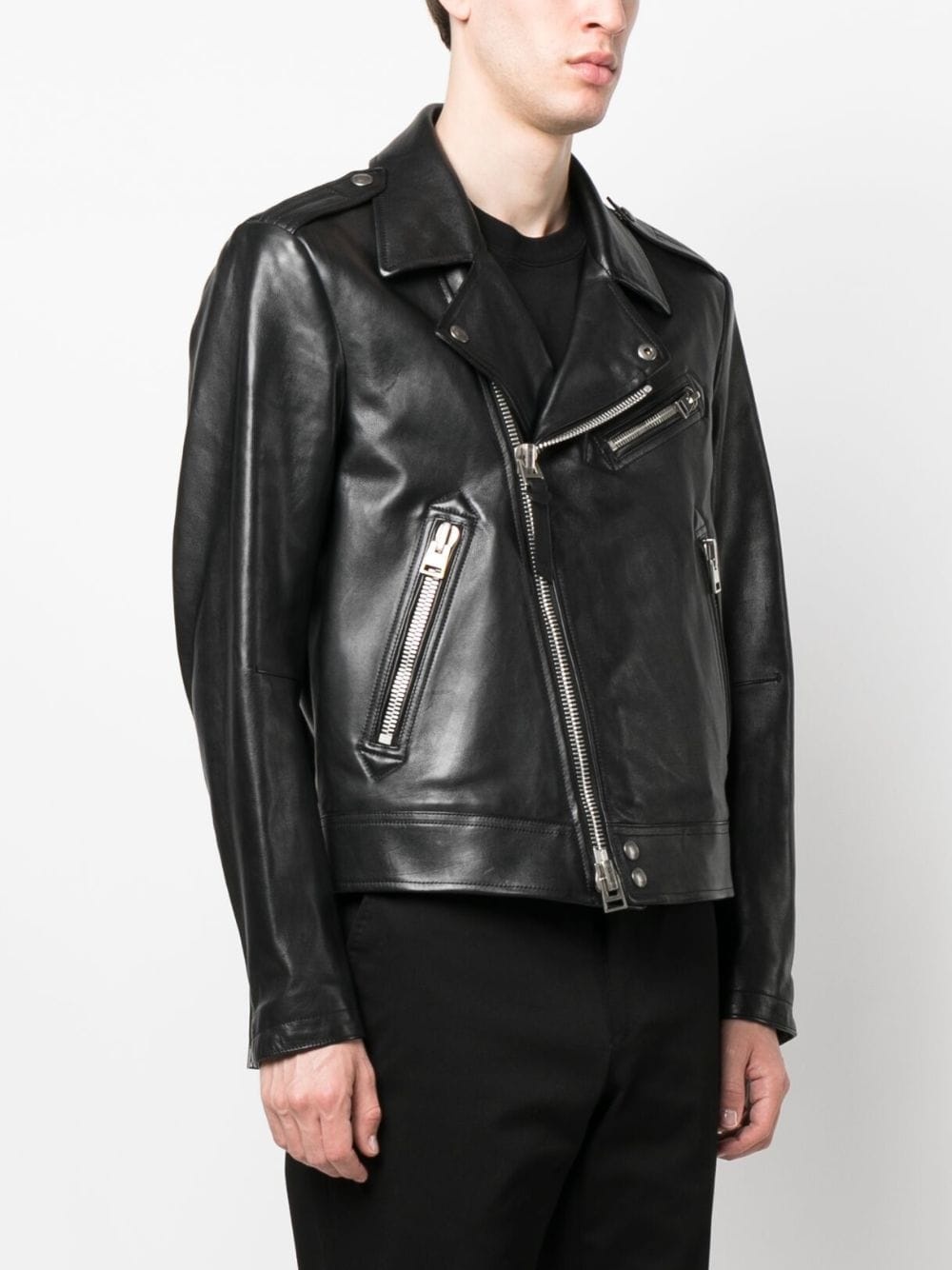 off-centre leather jacket - 3