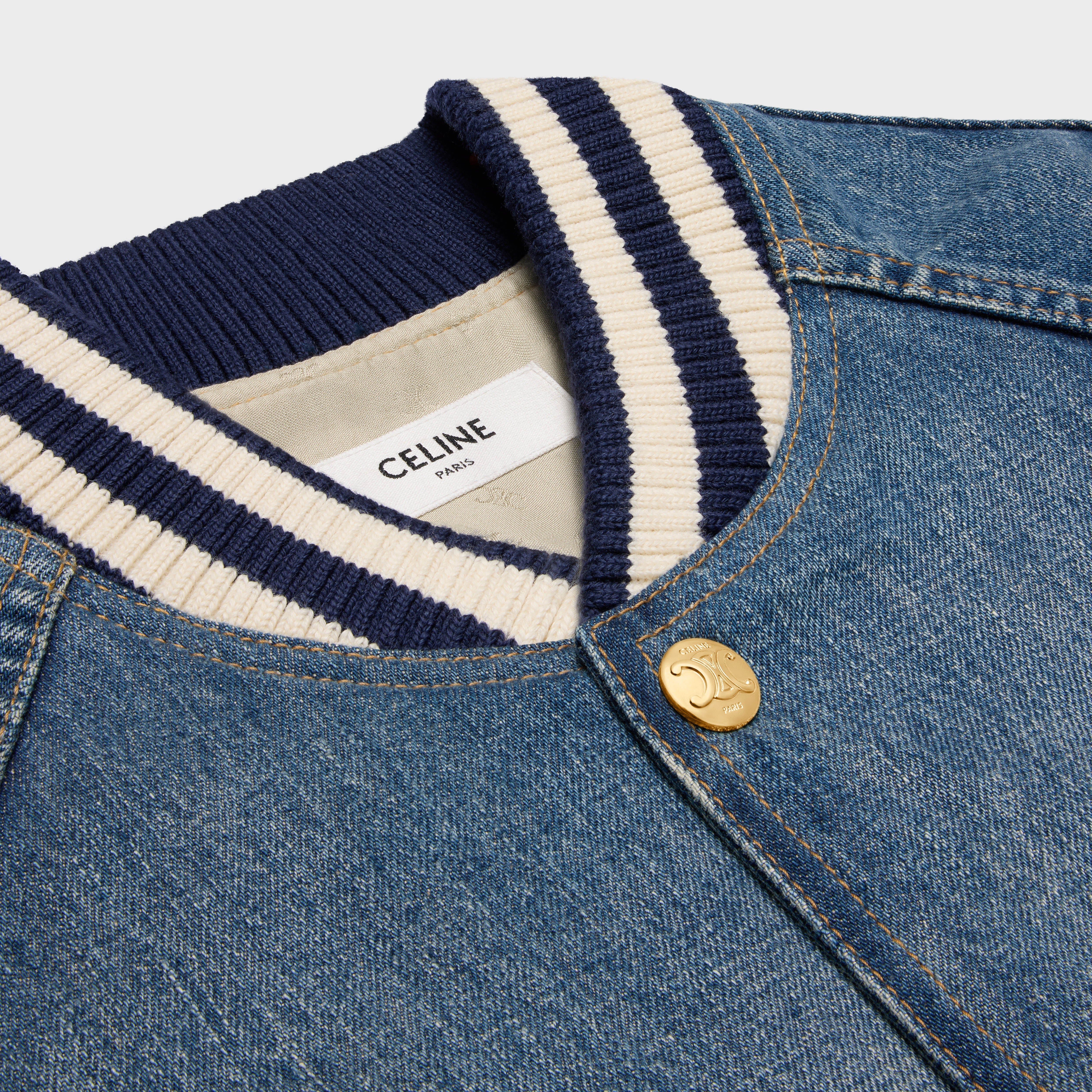 CELINE celine teddy jacket in clean ocean breathe wash denim