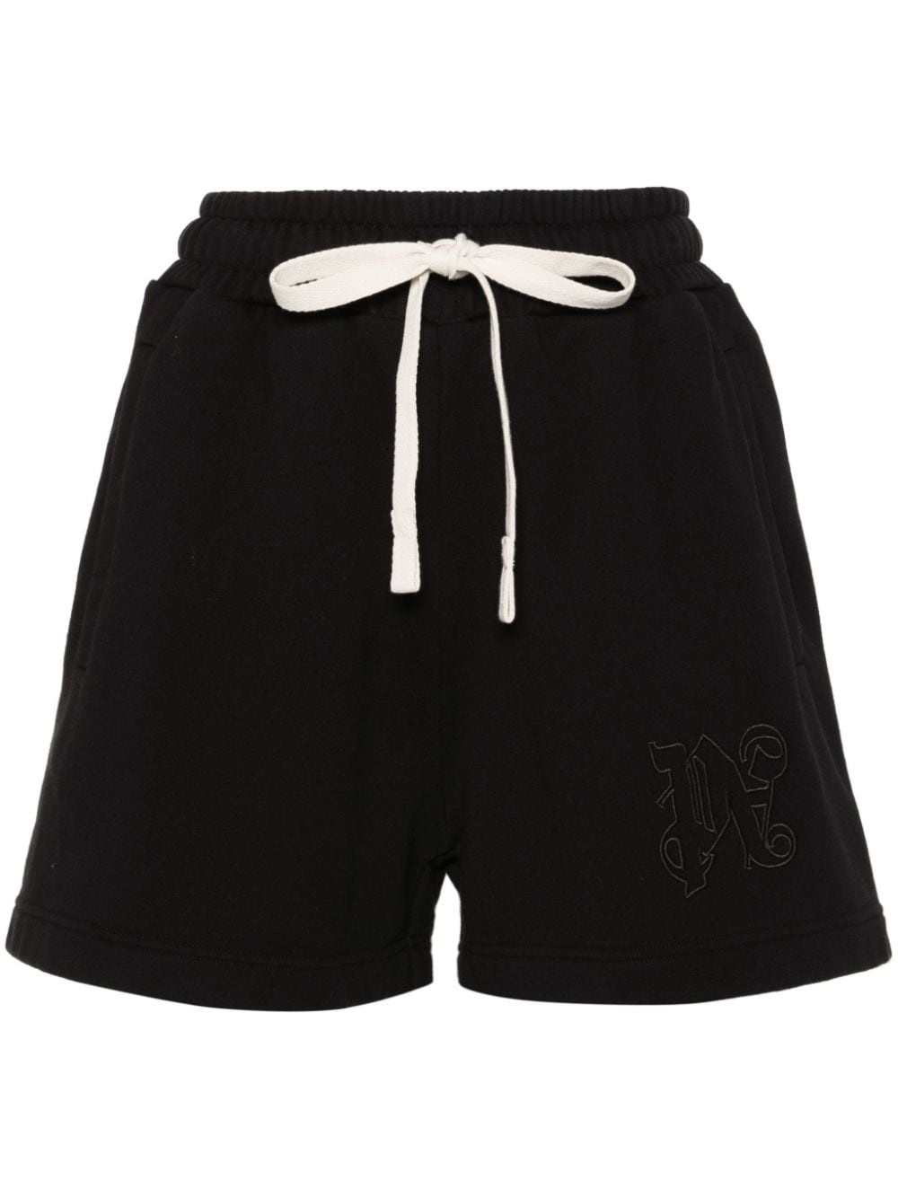 logo-embroidered cotton track shorts - 1