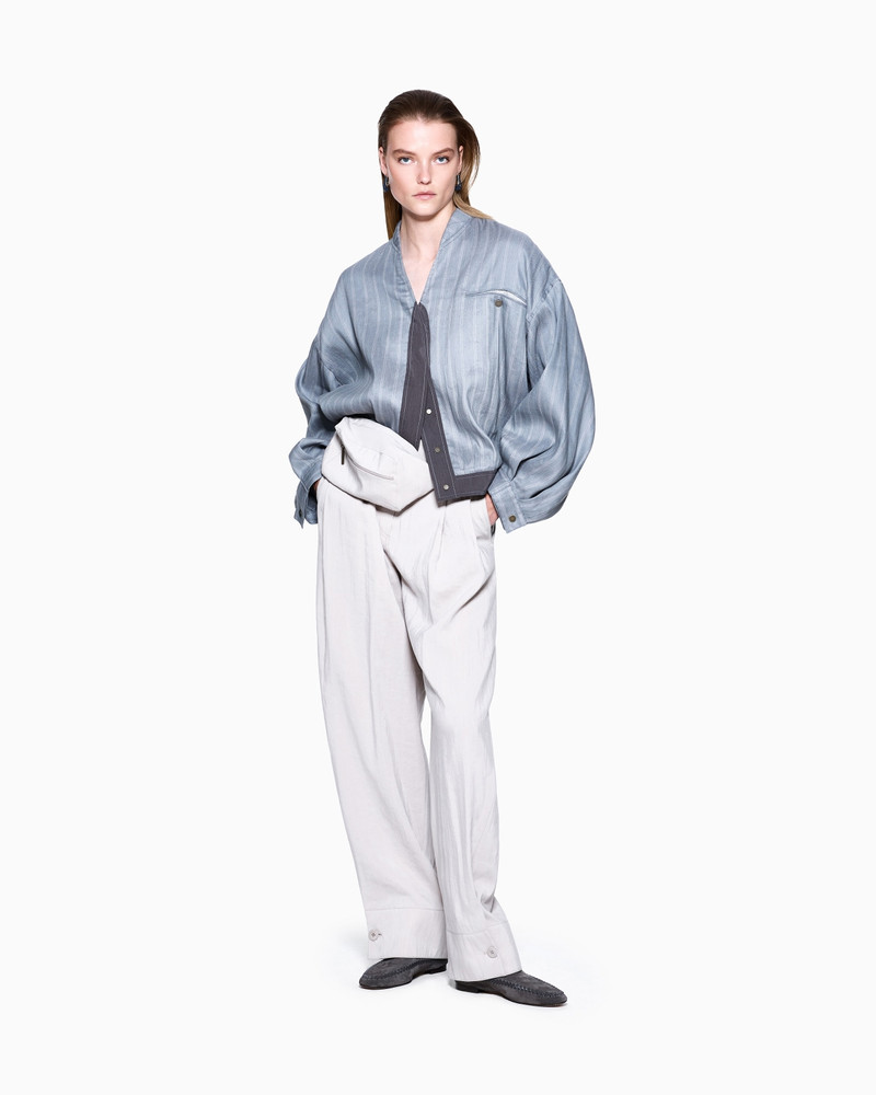 PINSTRIPED, SILK AND LINEN BLOUSON 2