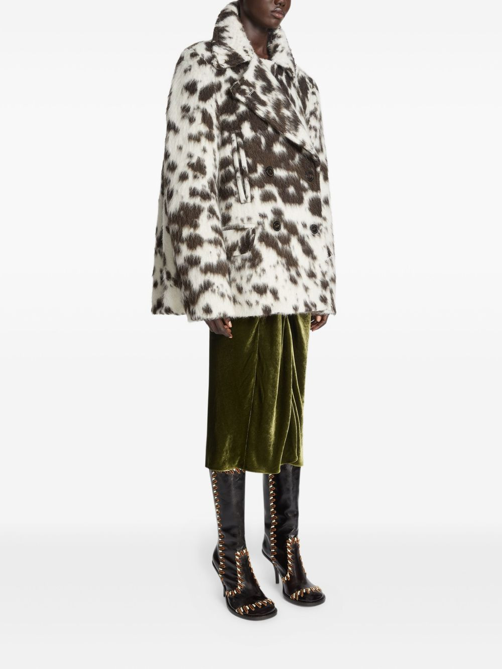 cowhide-pattern double-breasted jacket - 4