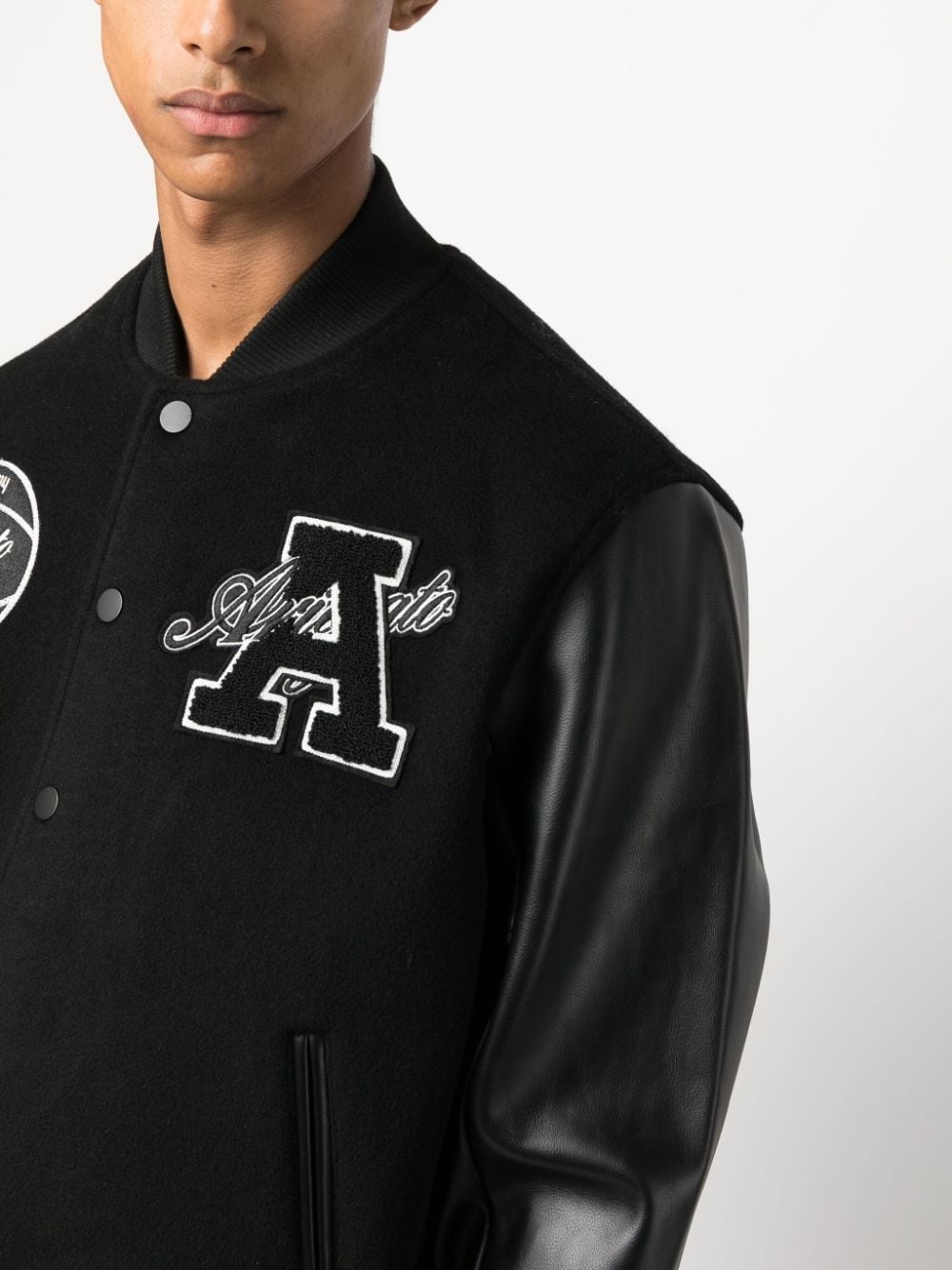 logo patch wool bomber jacket - 5