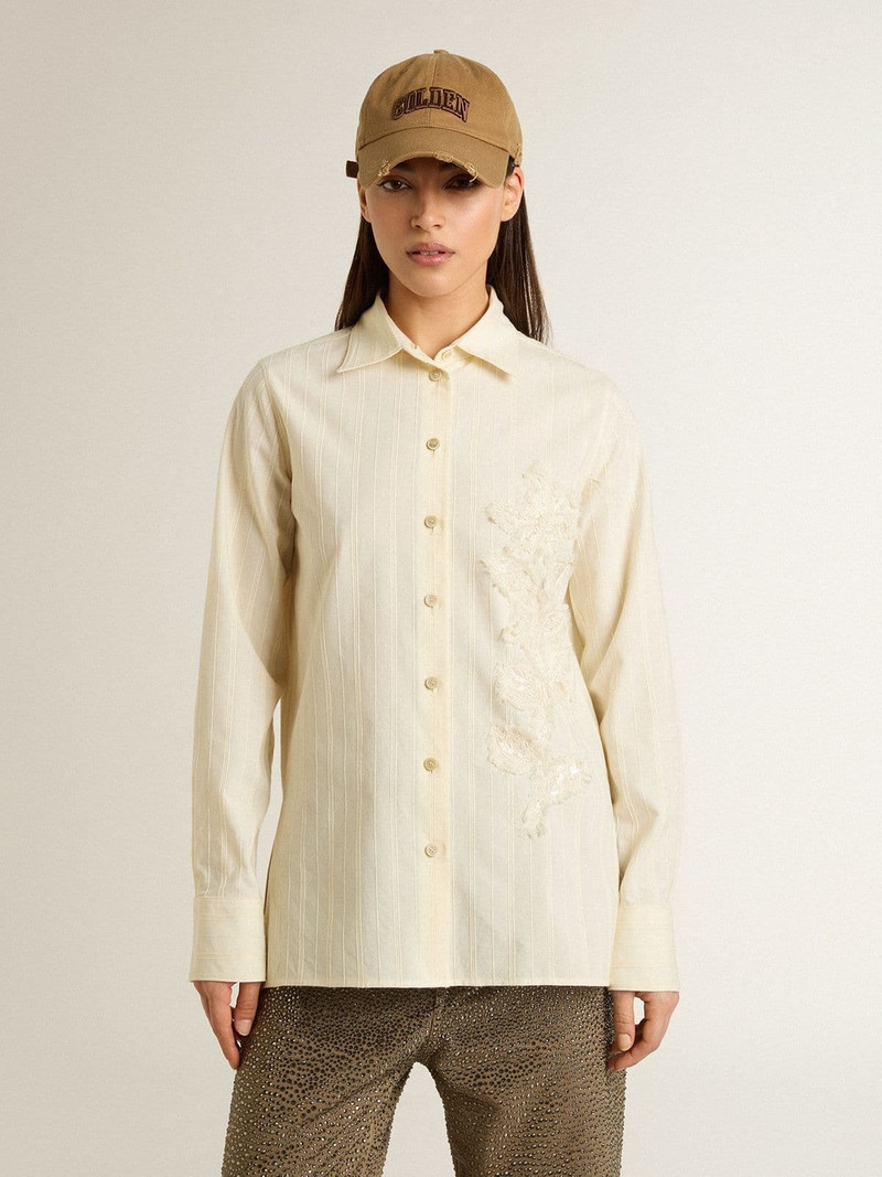 Golden Goose Women's cream-colored cotton shirt with floral embroidery outlook