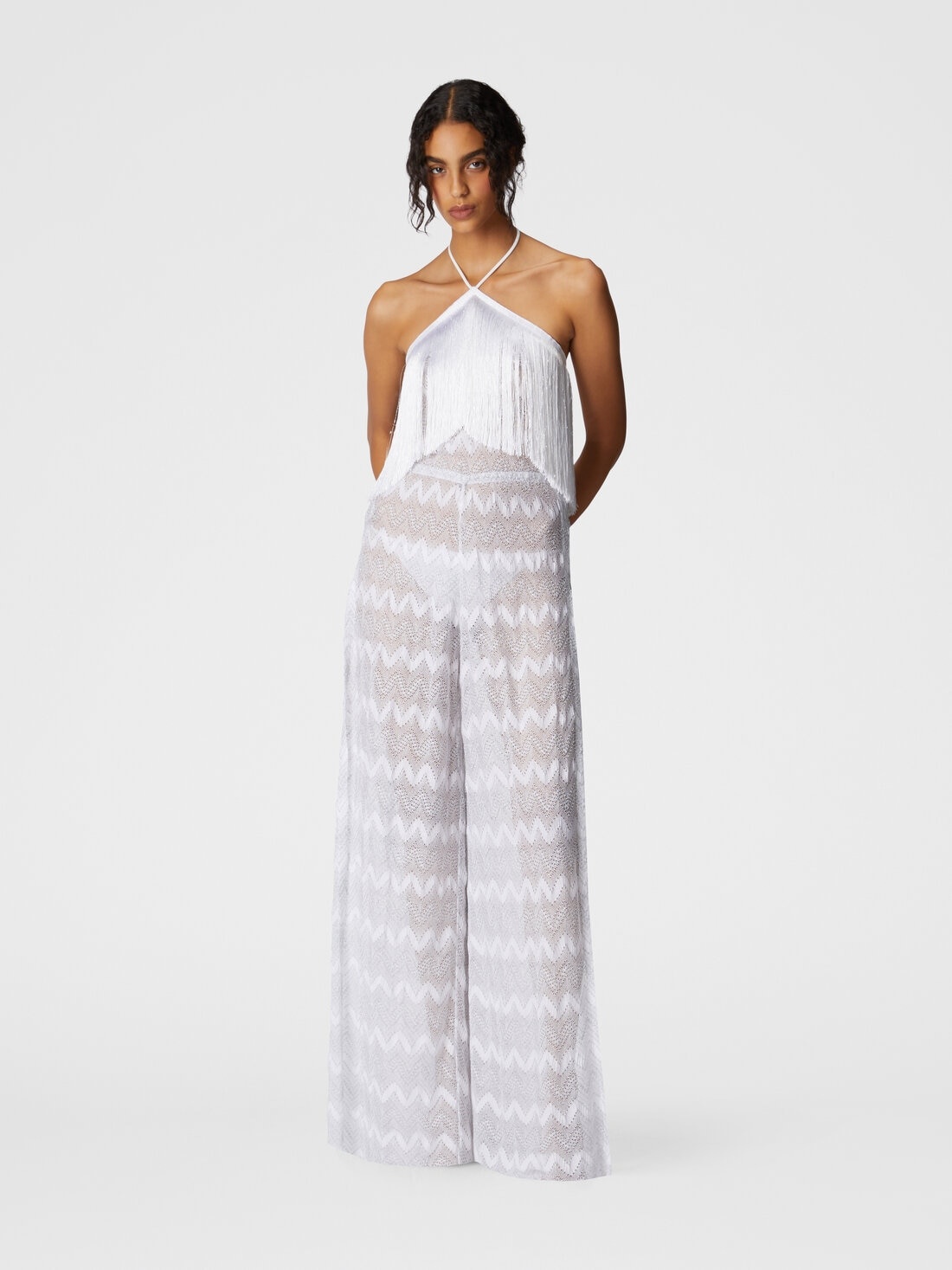 Zig zag lamé viscose jumpsuit with fringes - 2
