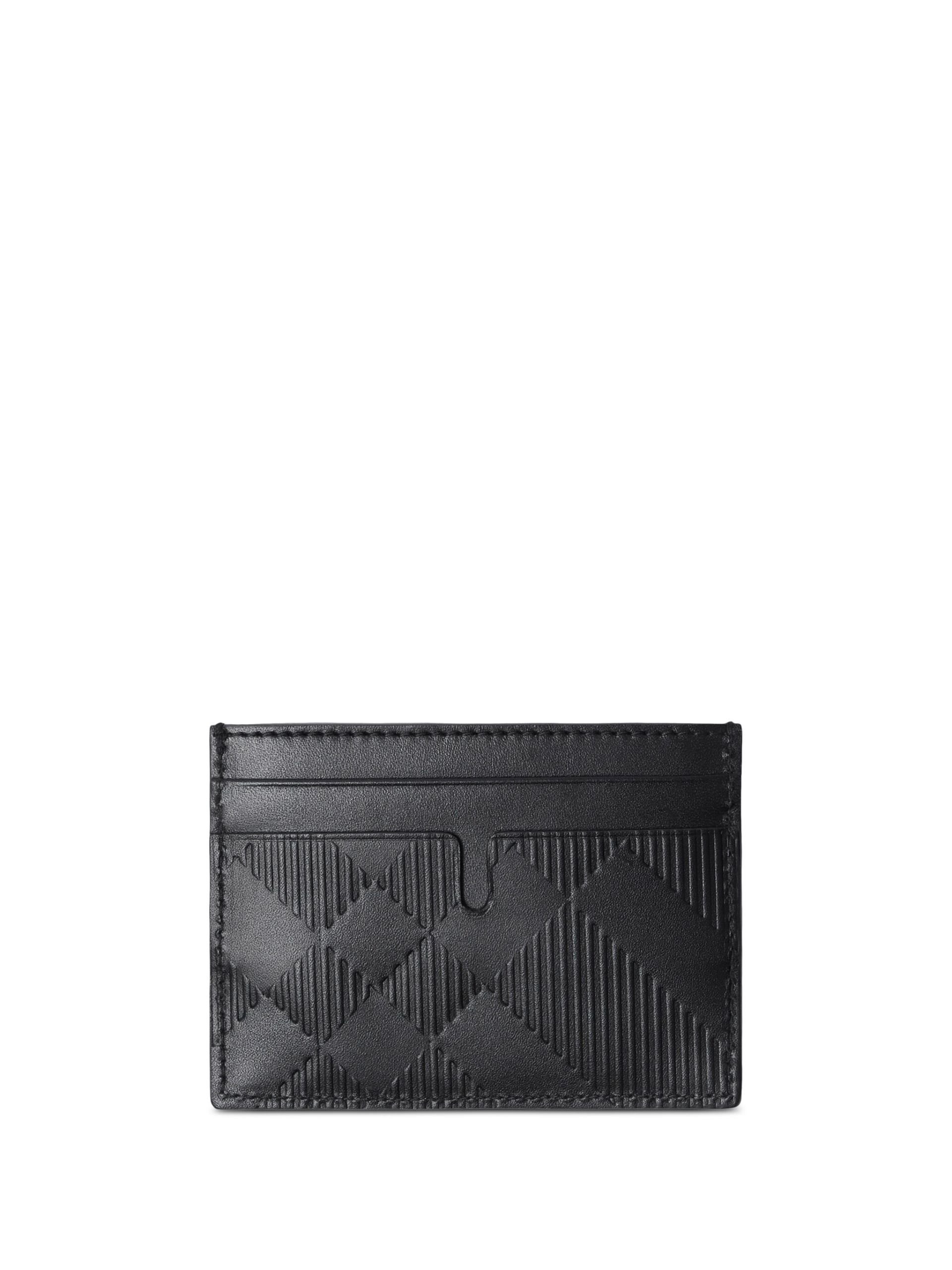 Black Embossed-Check Leather Cardholder - 1