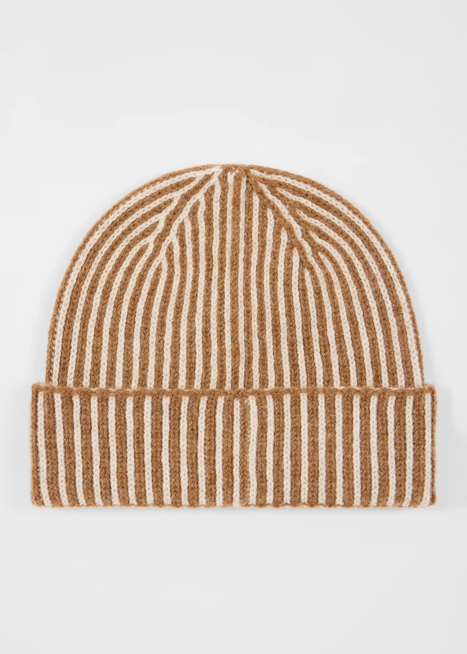 Women's Tan Lambswool Ribbed Beanie - 1